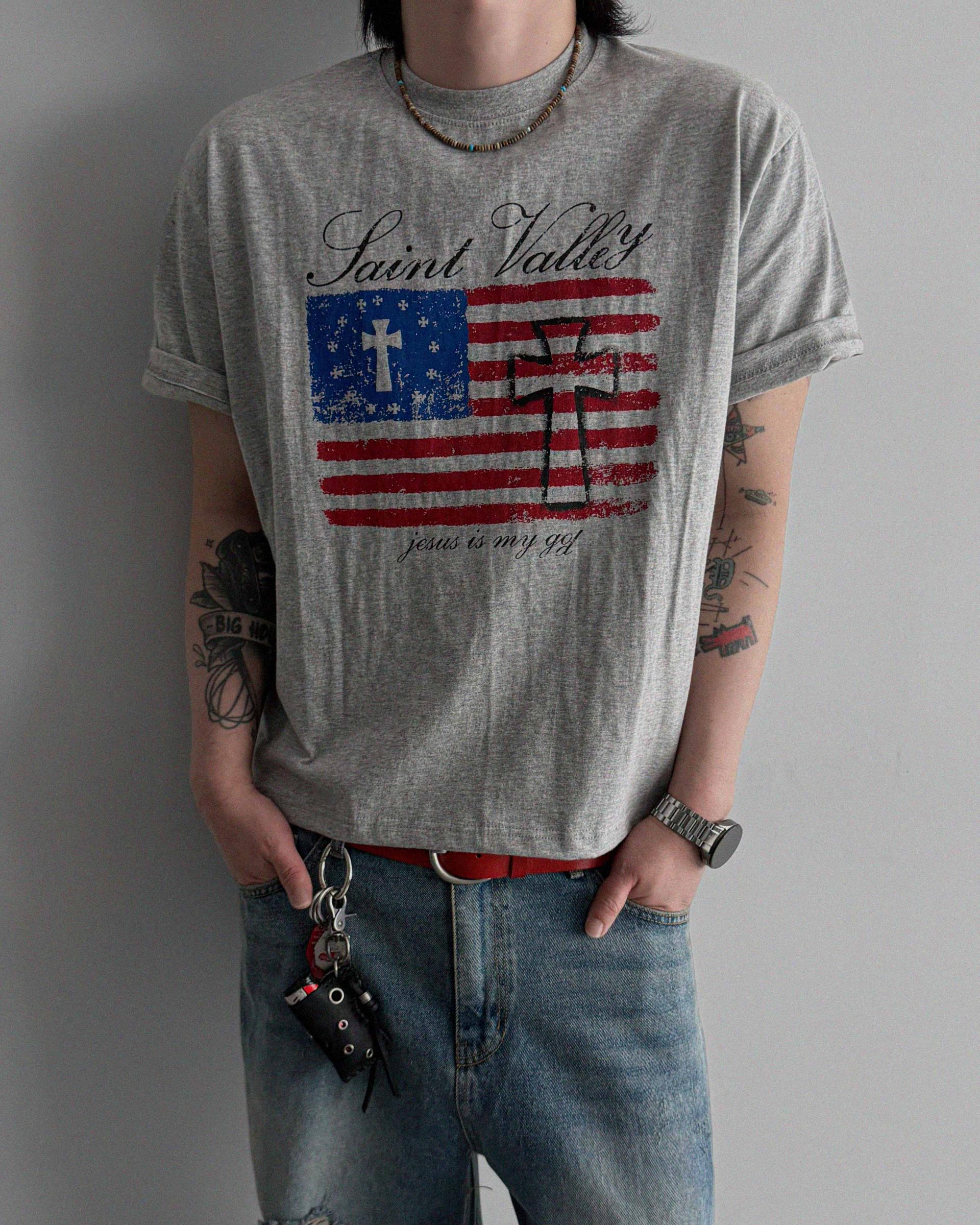 Cross and Stripes crop half t
