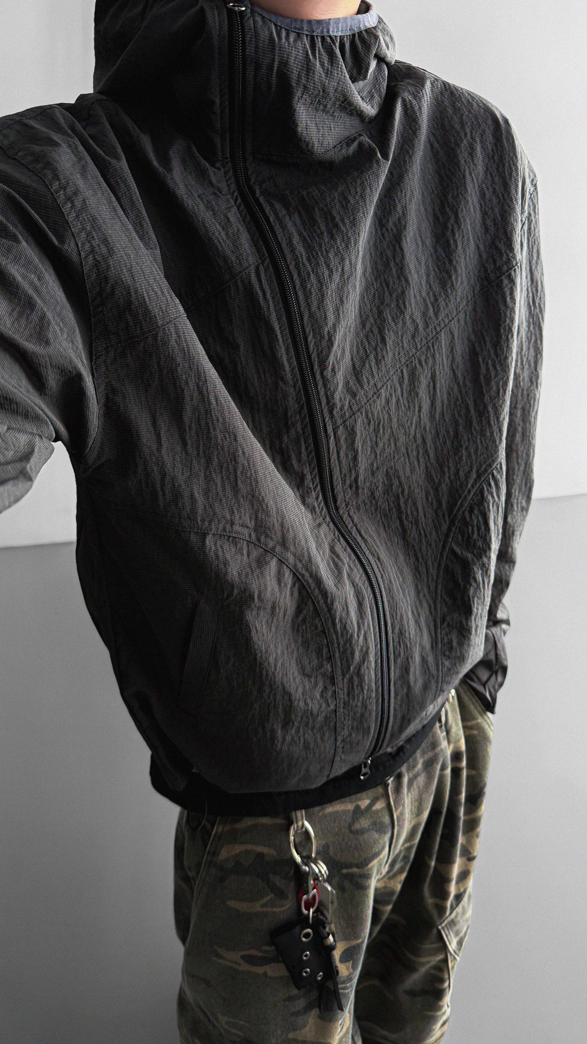Summer diagonal zipper hood jacket