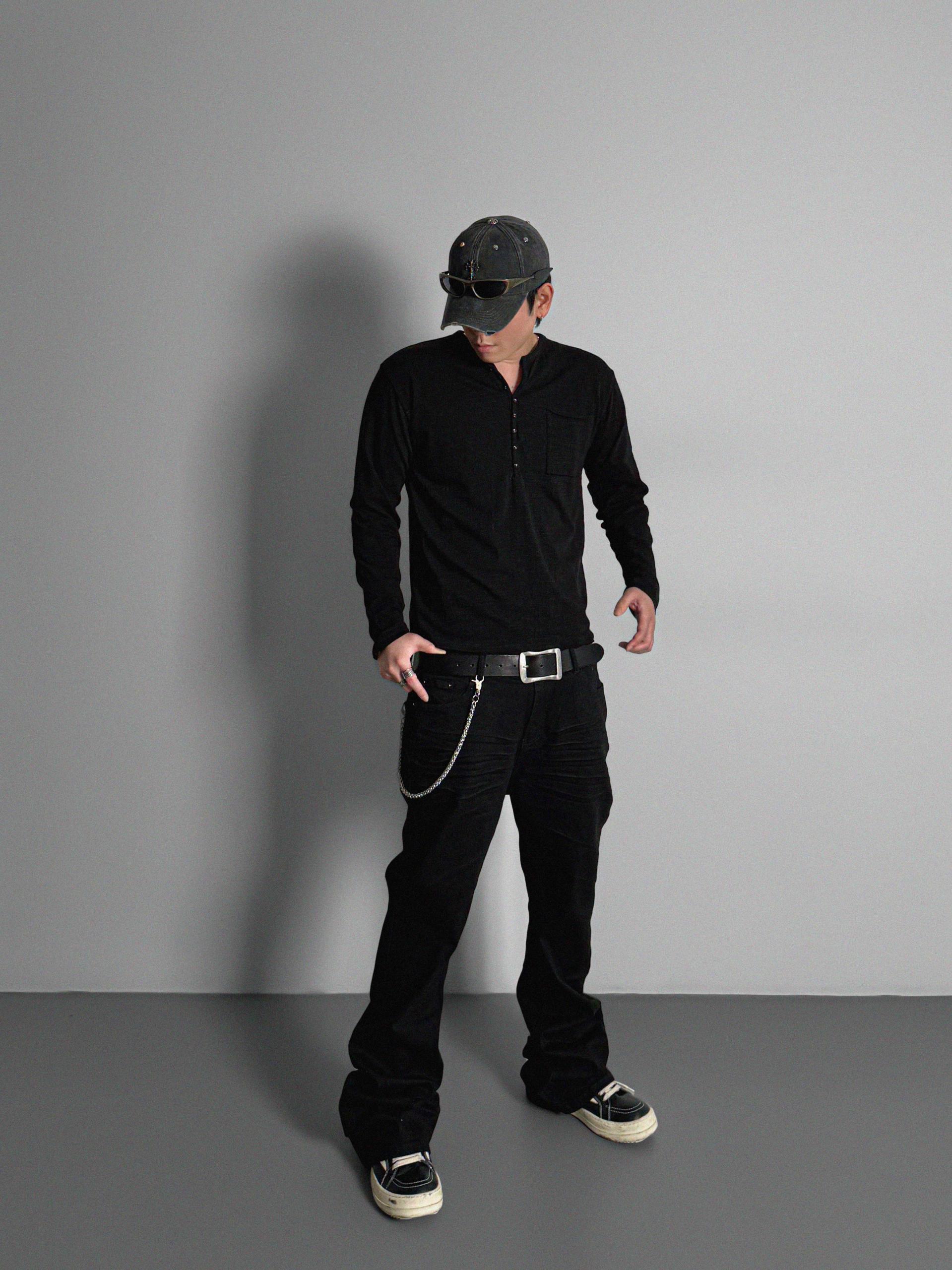 Button slub henley neck slim t