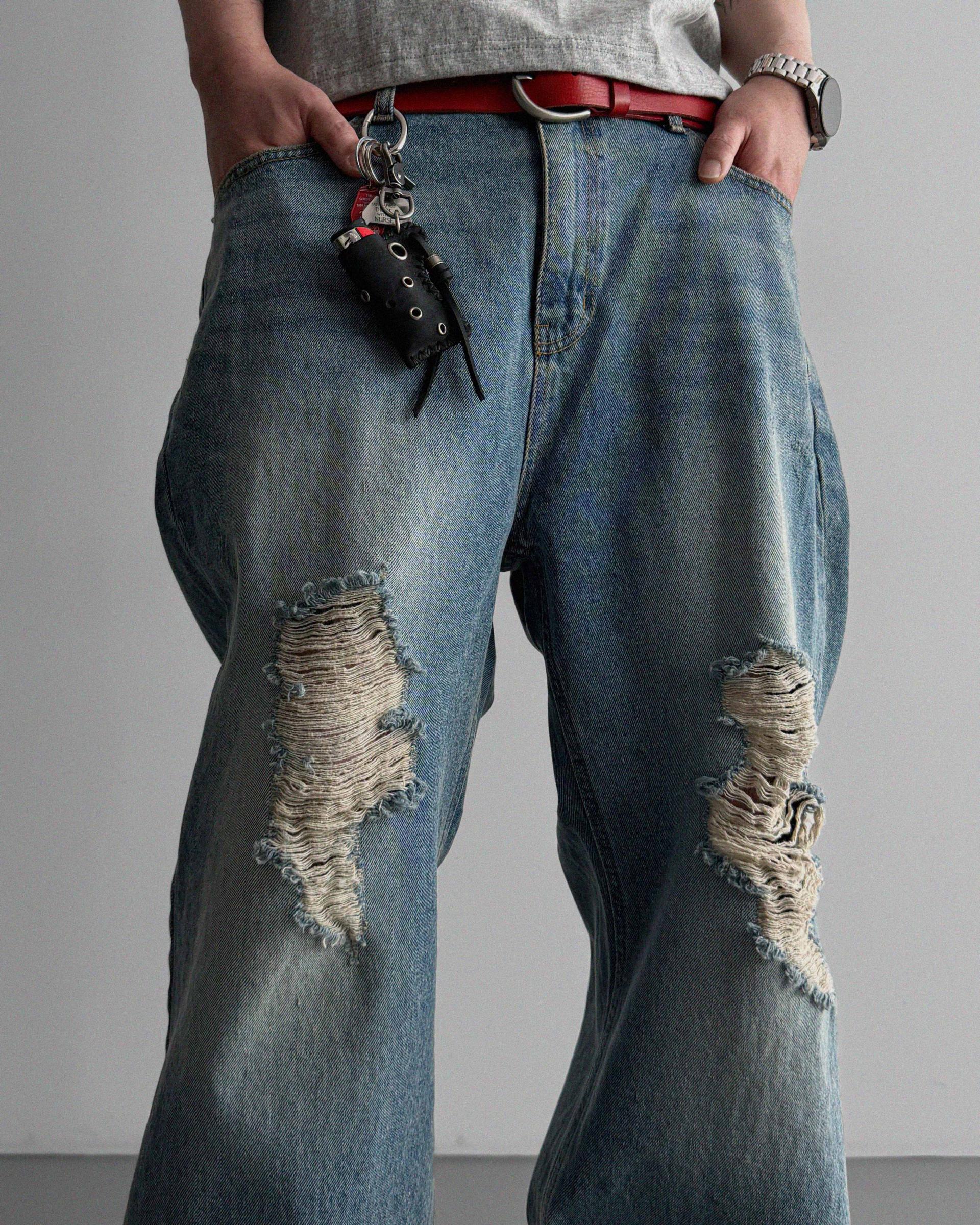 Destroyed flare denim pants
