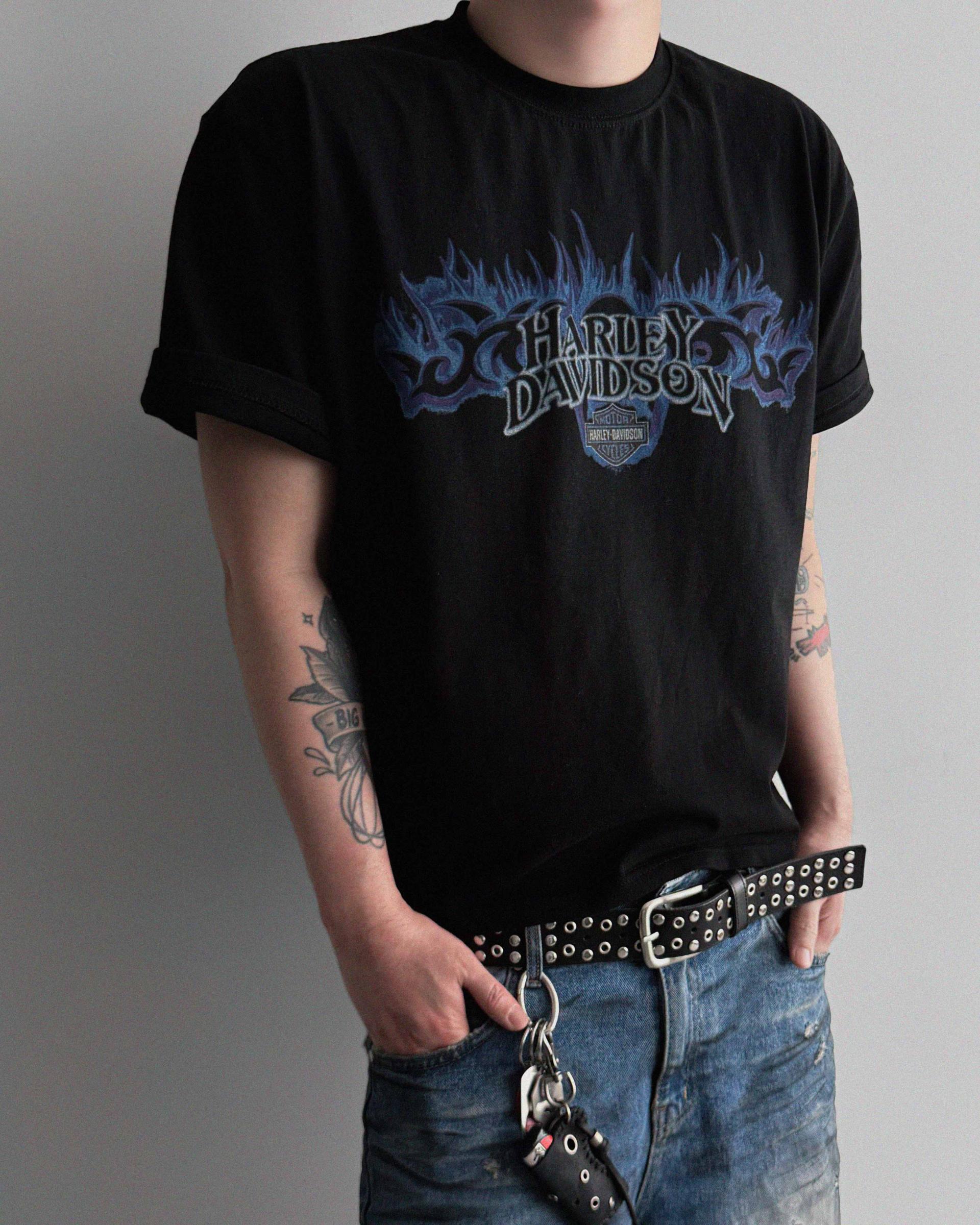 Flame harley crop half t