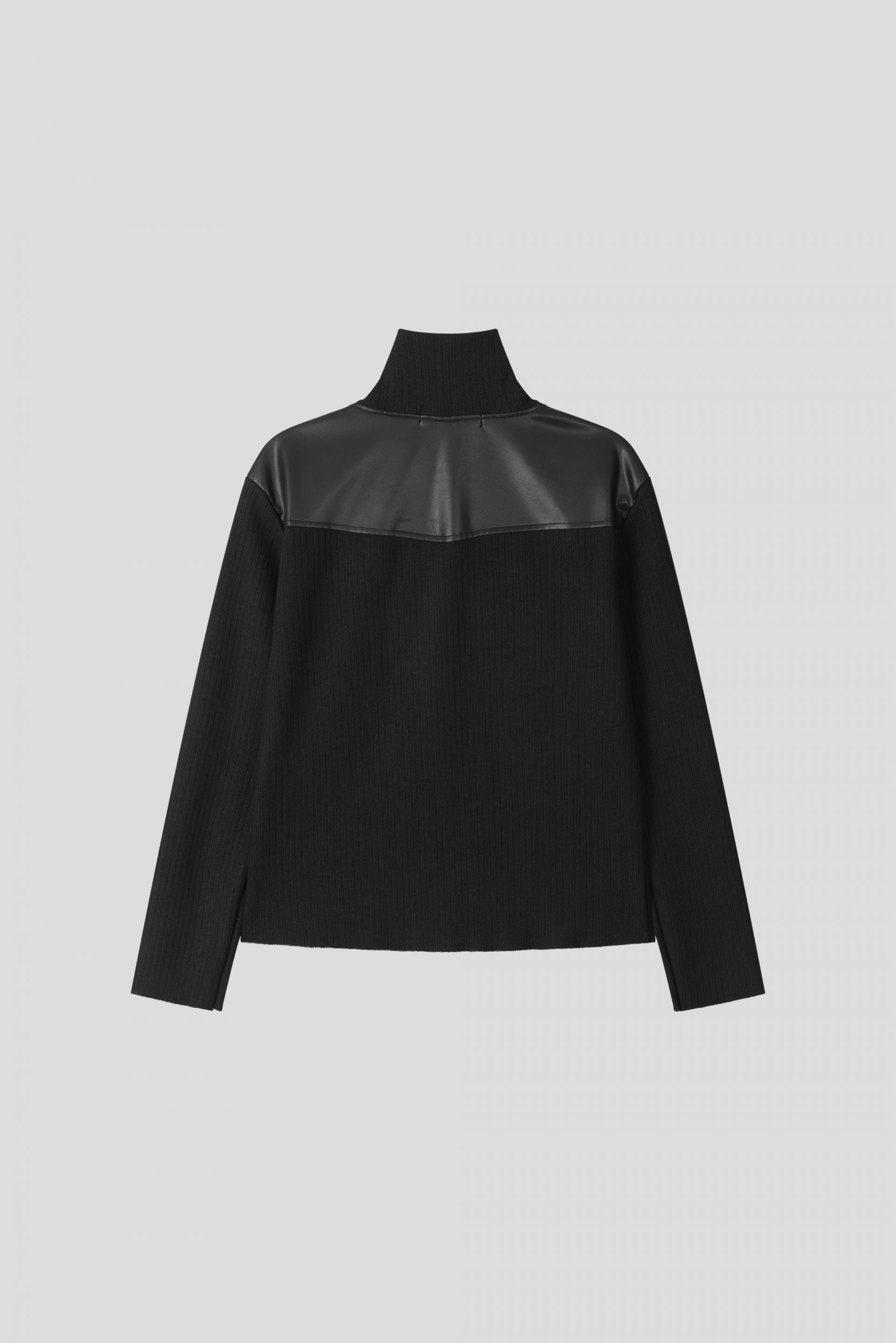 Shadow leather panel knit zip-up
