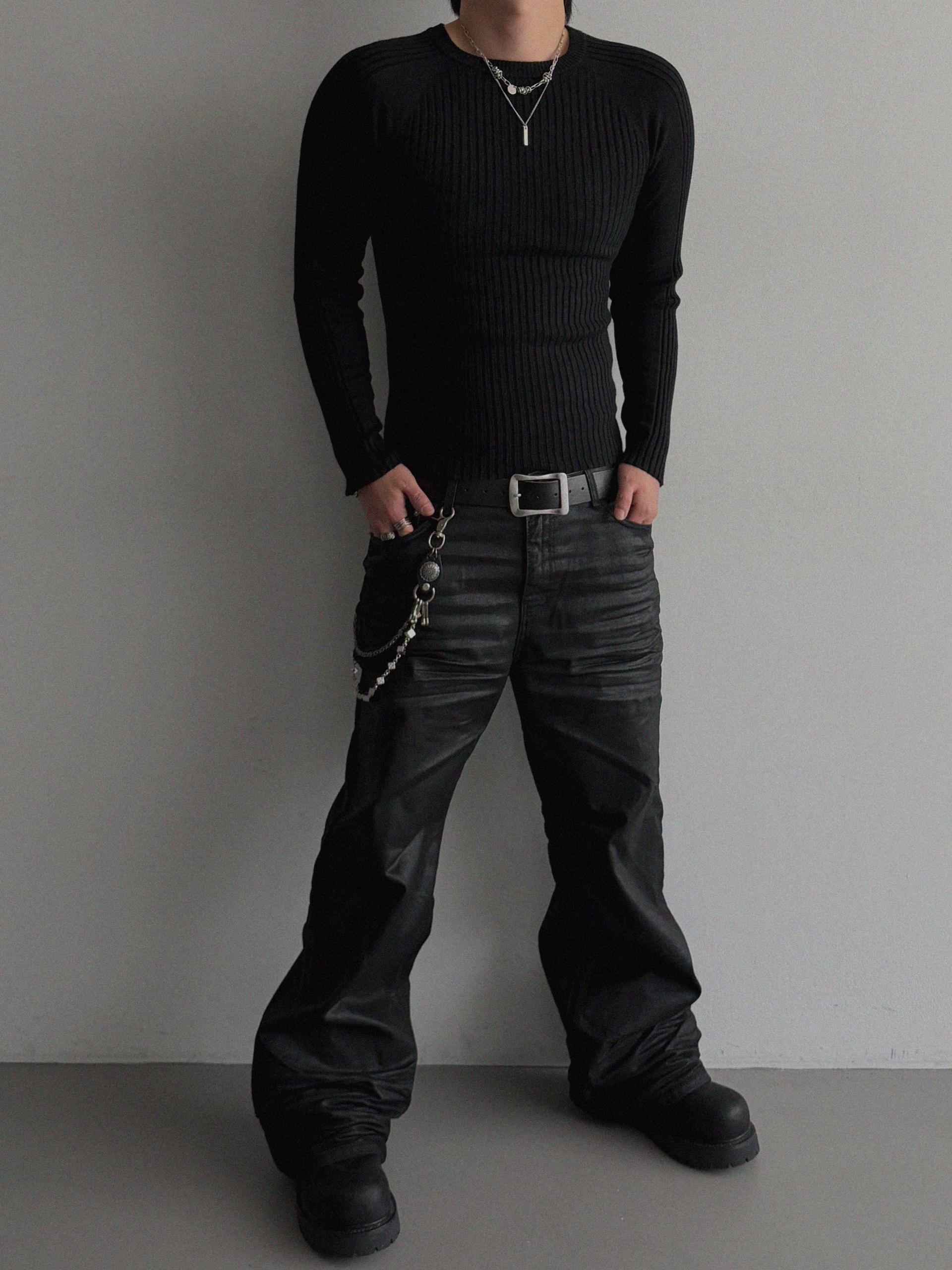 Embo coated semi flare pants