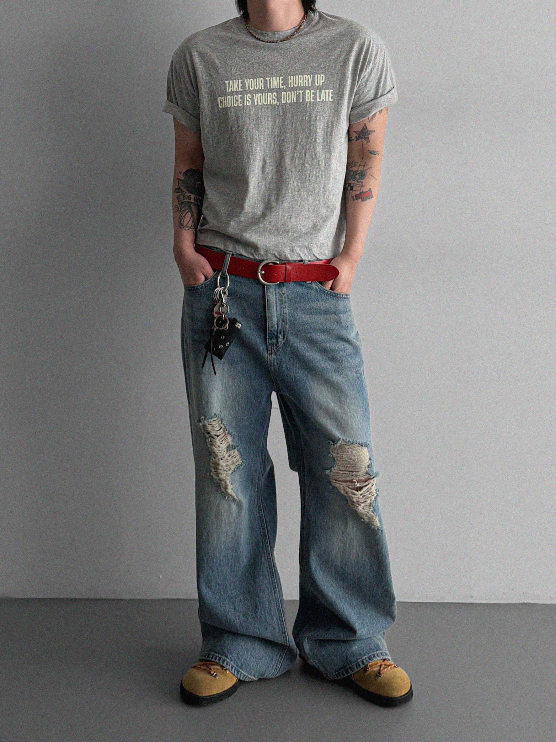 Destroyed flare denim pants