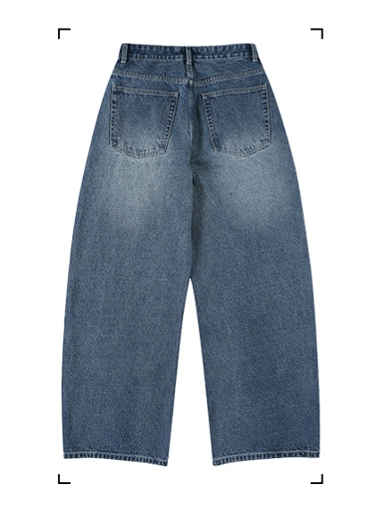 Star embroidered curved denim pants