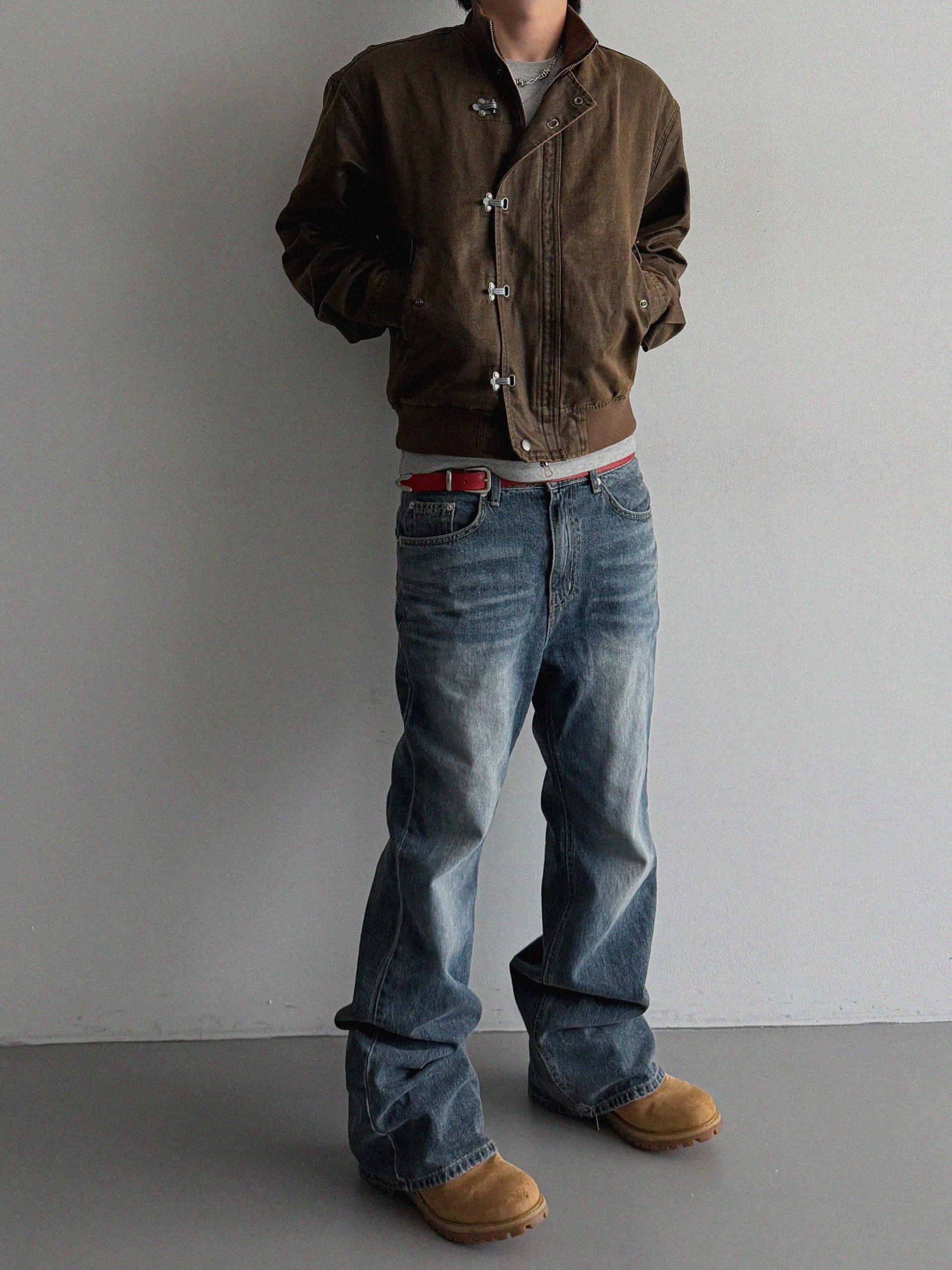 Deep brush flare denim pants