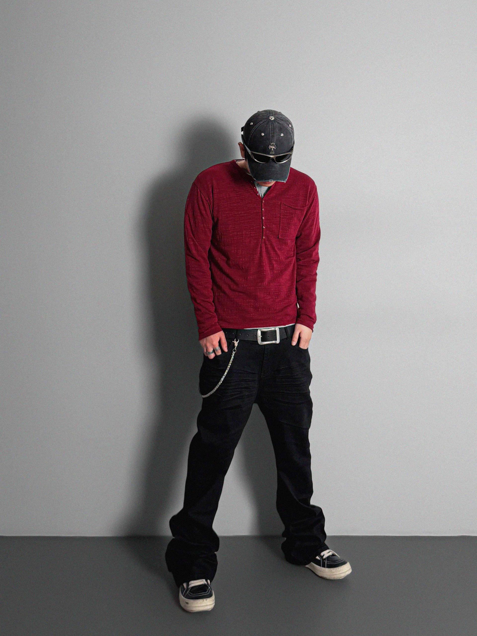 Button slub henley neck slim t