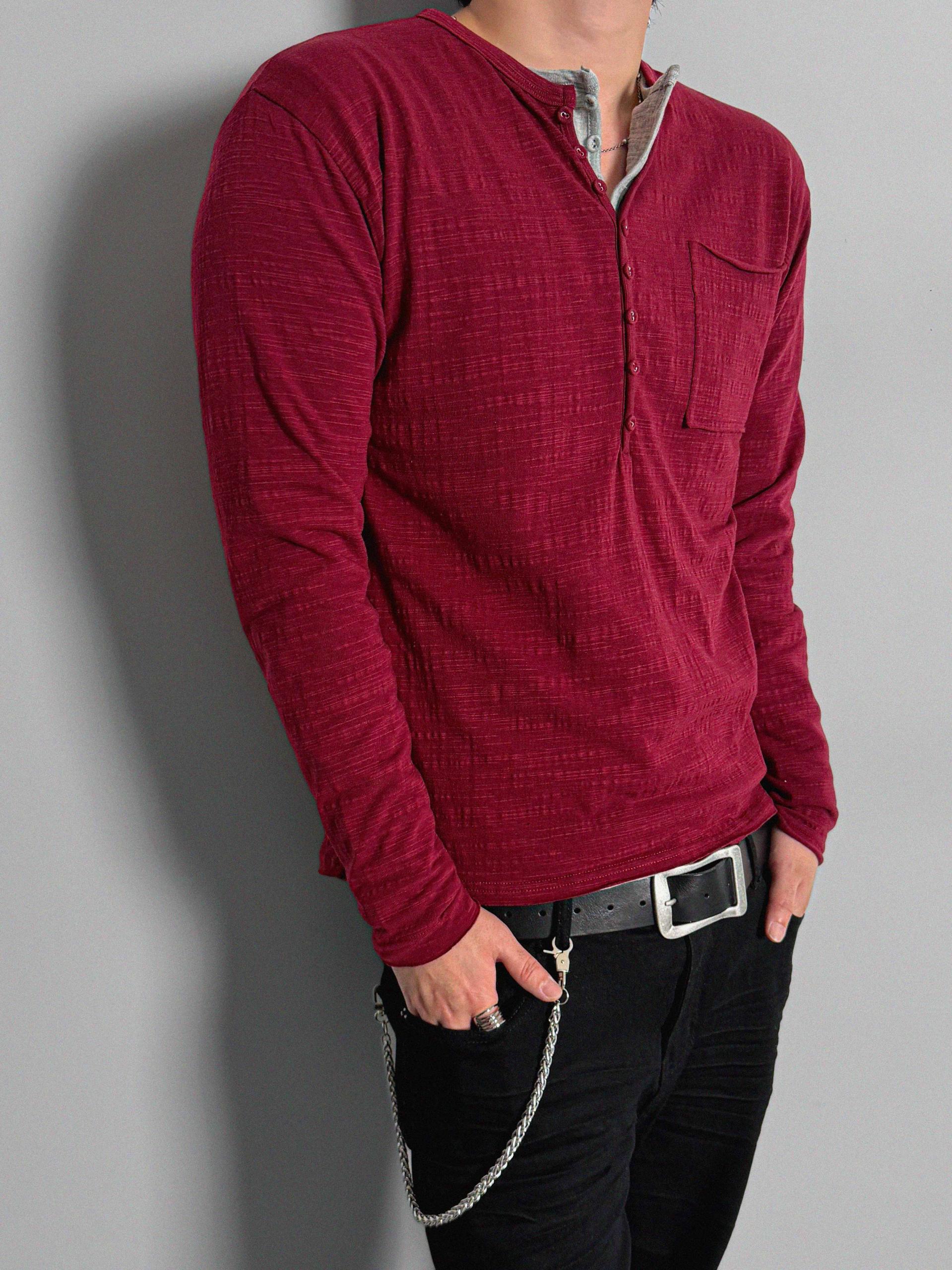 Button slub henley neck slim t