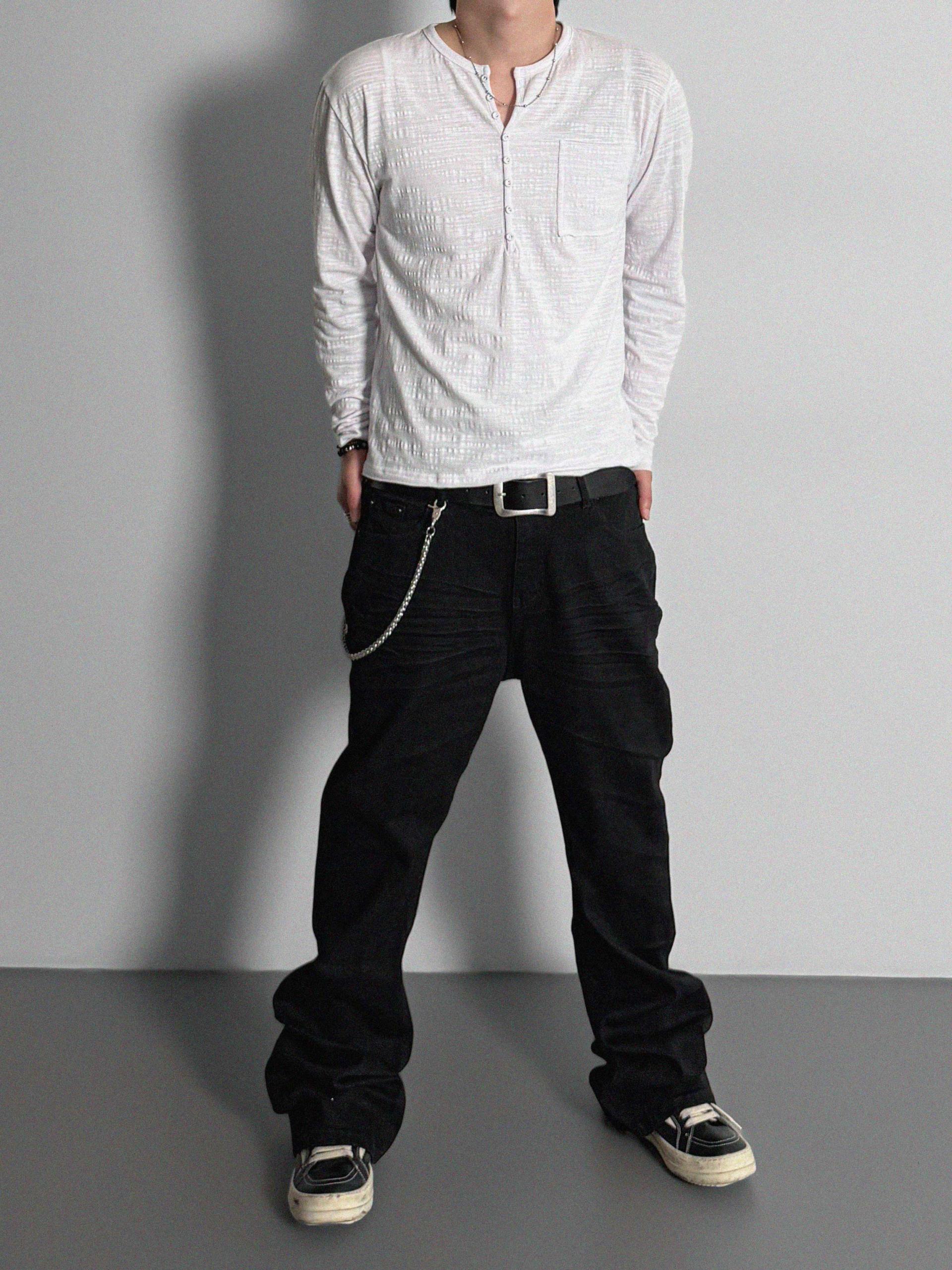 Dark embo sagging flare black jeans