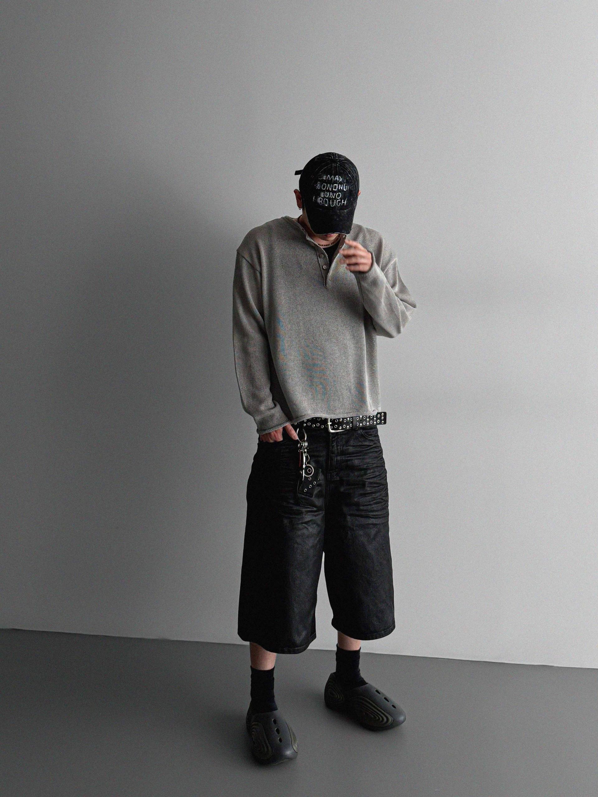 Summer henley neck see-through knit