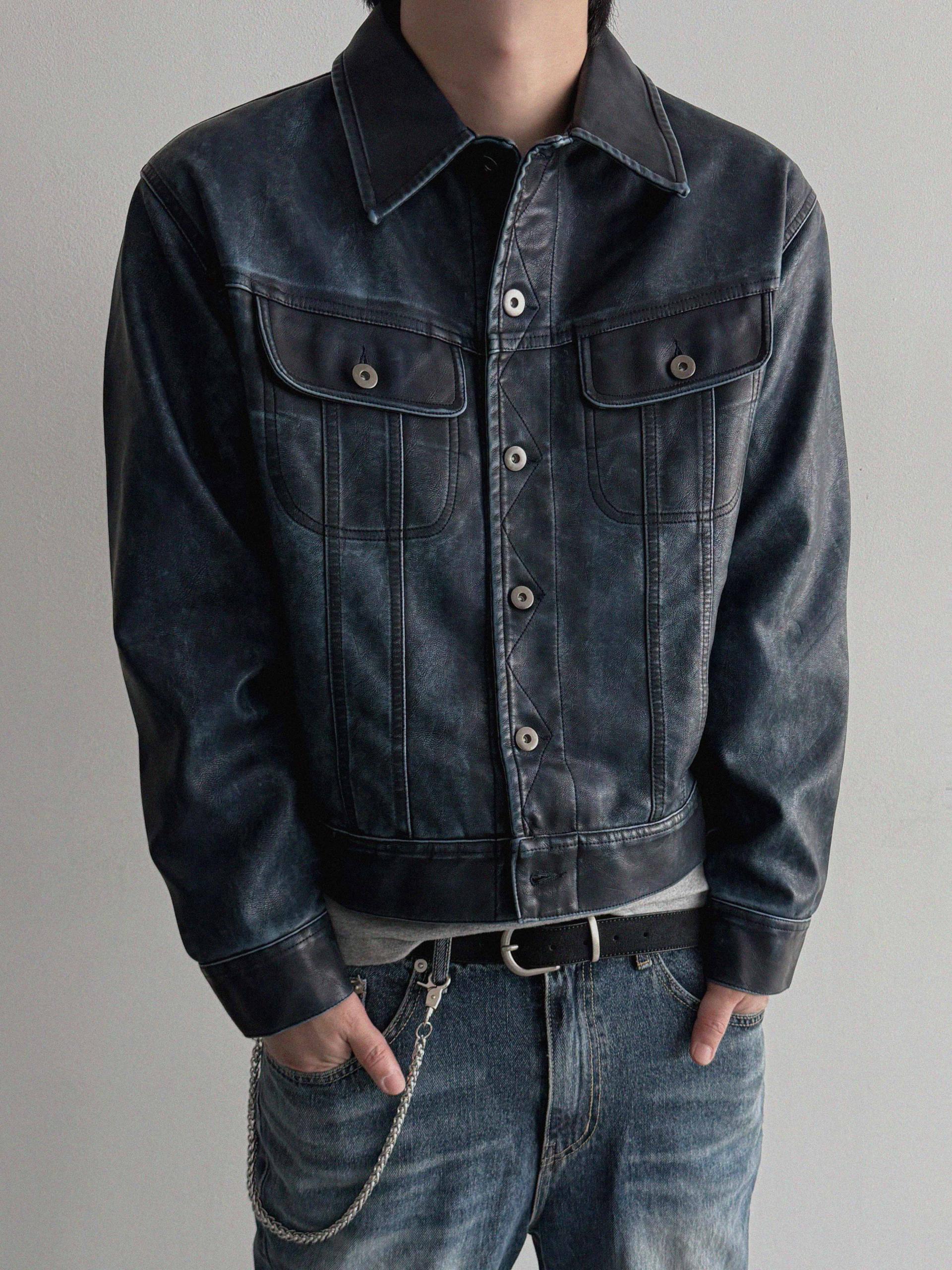 Rex leather trucker crop jacket