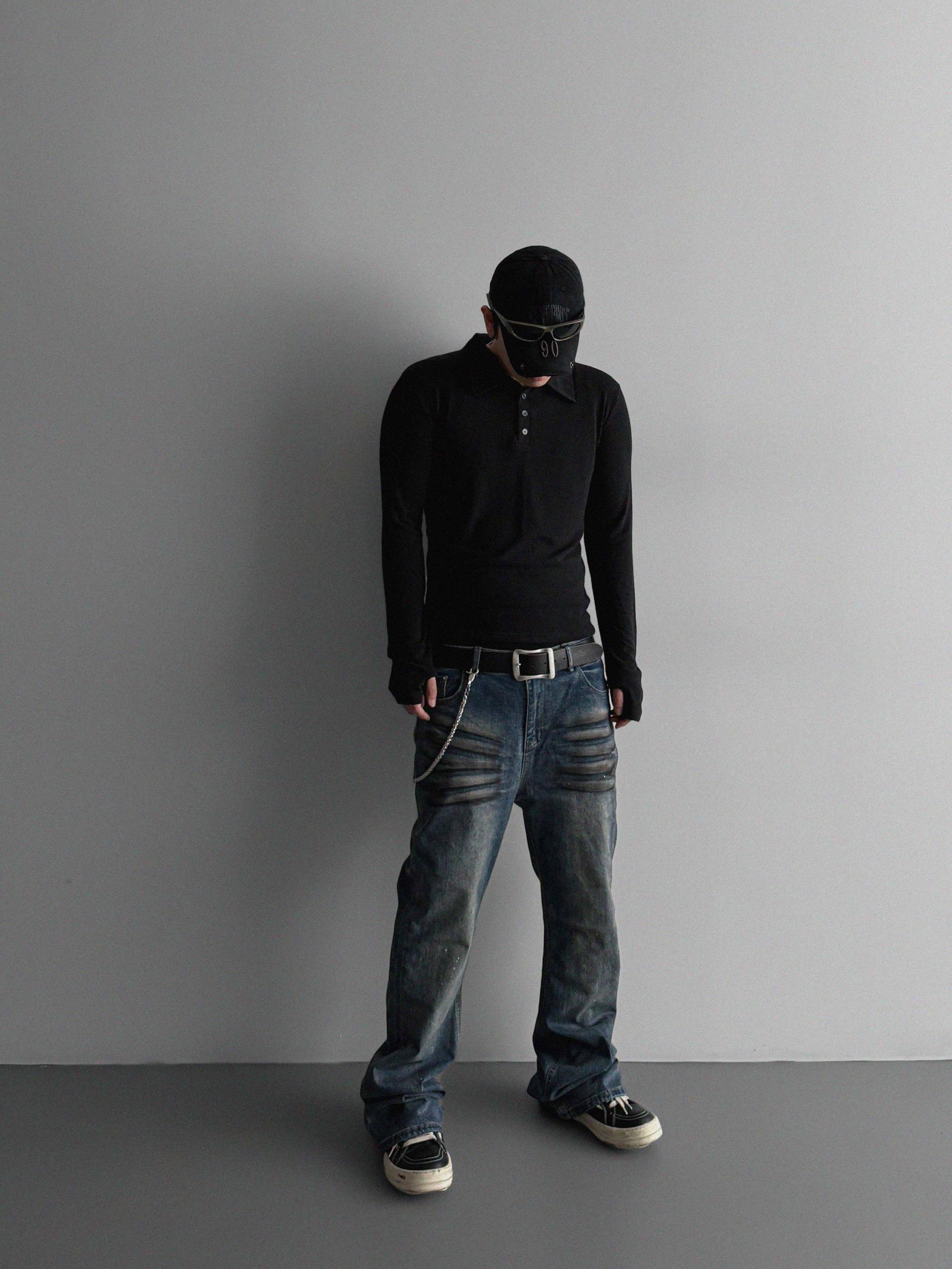 Dirty washed sagging flare jeans