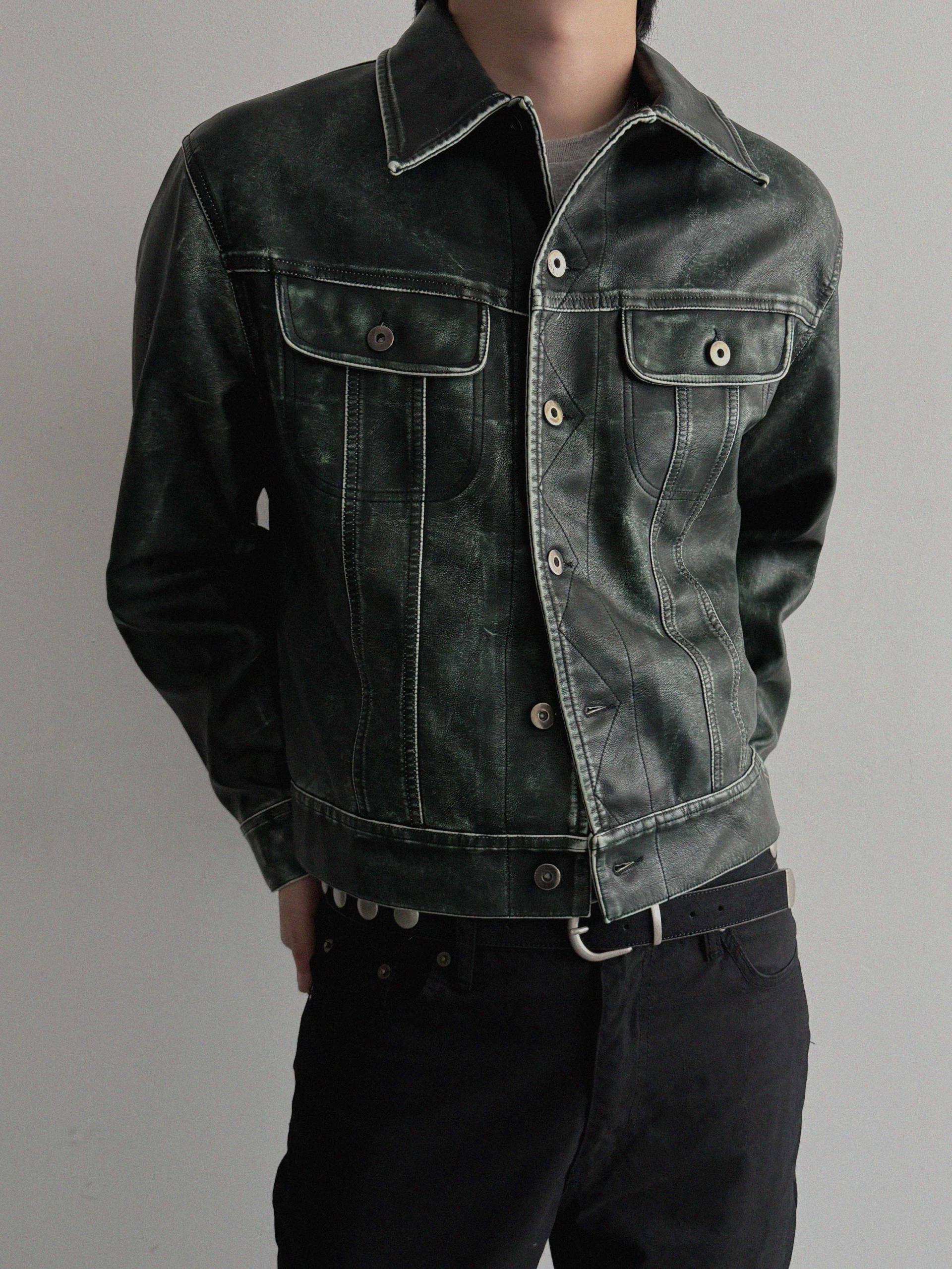 Rex leather trucker crop jacket