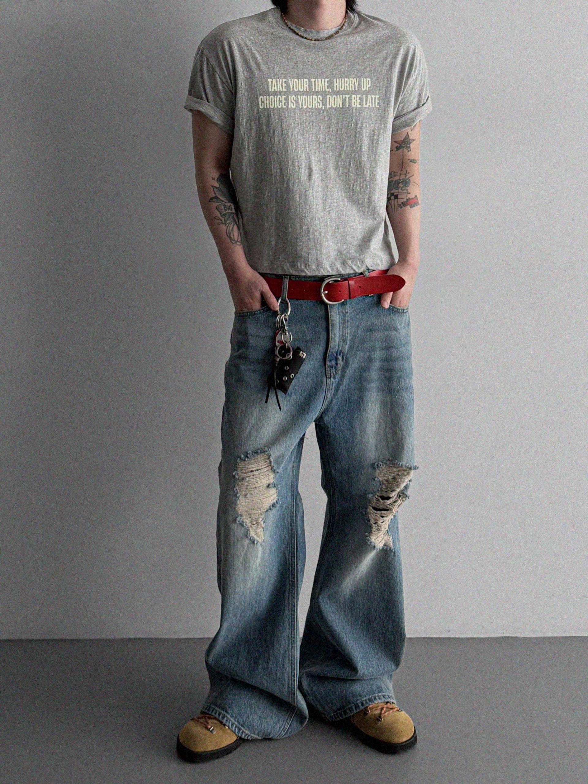 Destroyed flare denim pants