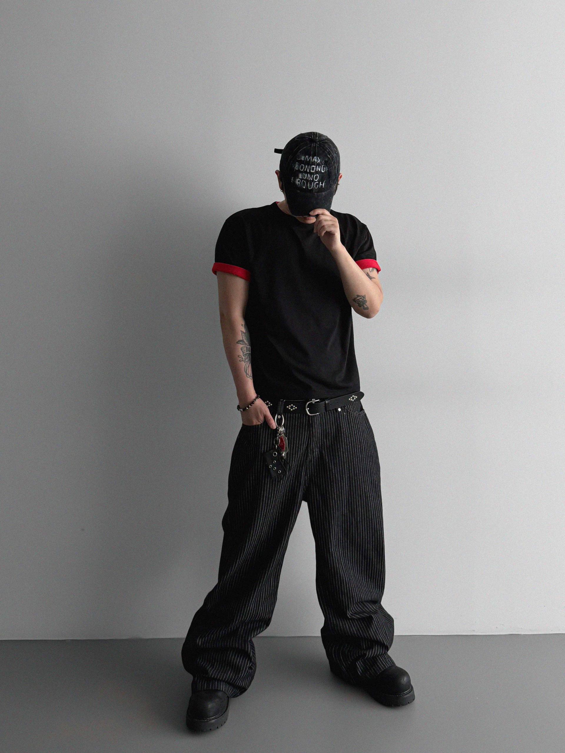 Stripe rivet non-faded pants