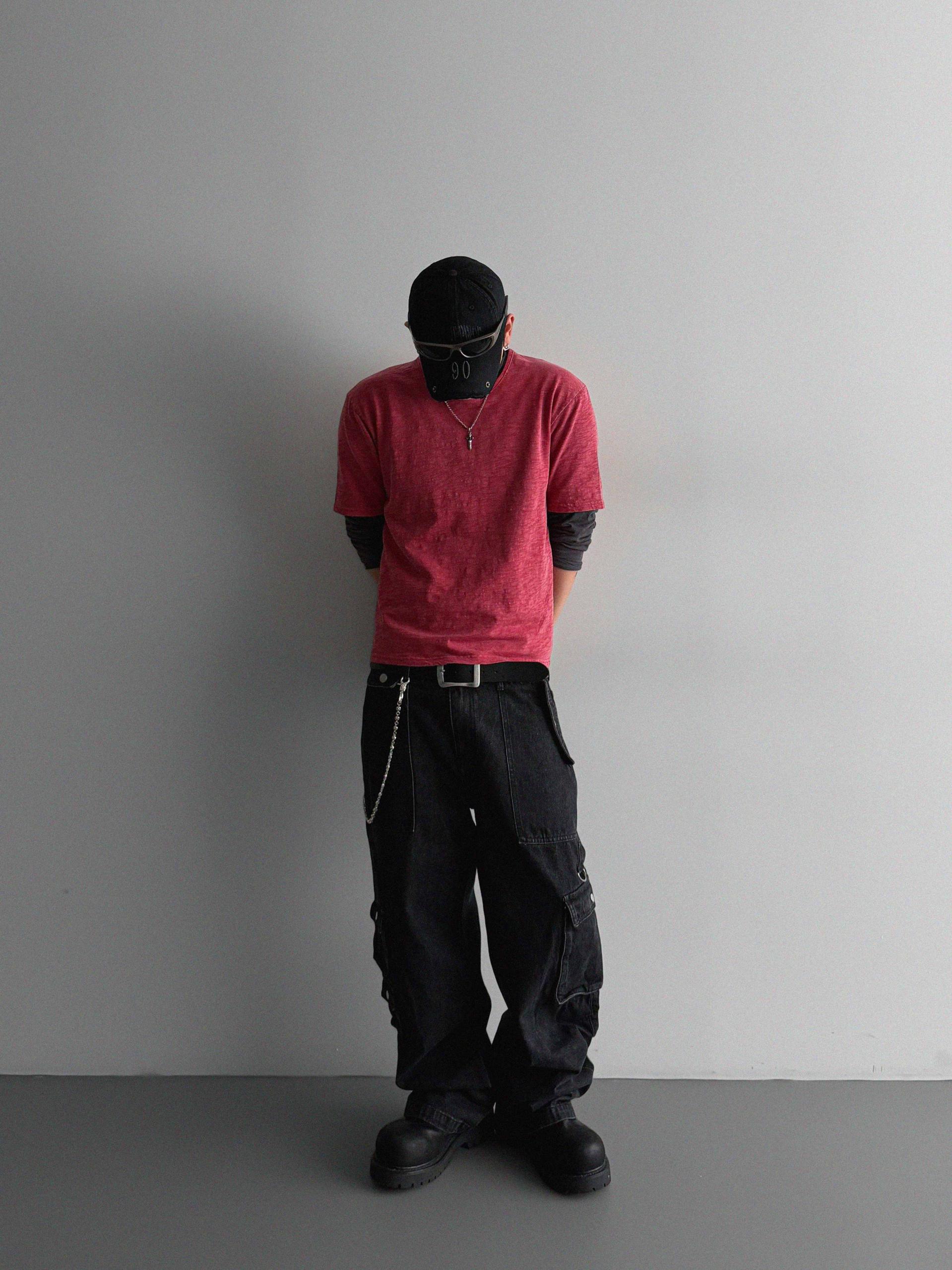 Unbalanced cargo denim pants