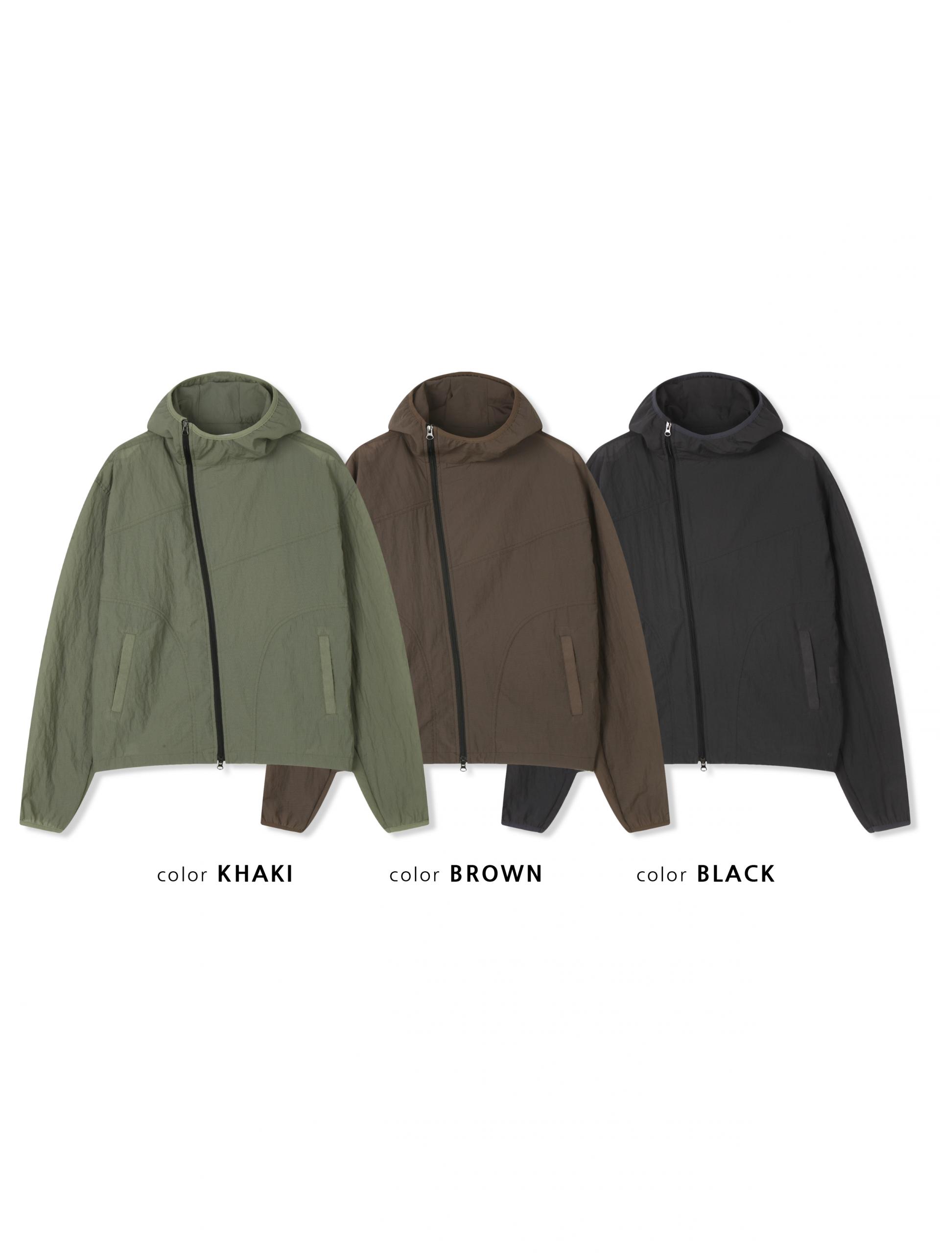 Summer diagonal zipper hood jacket