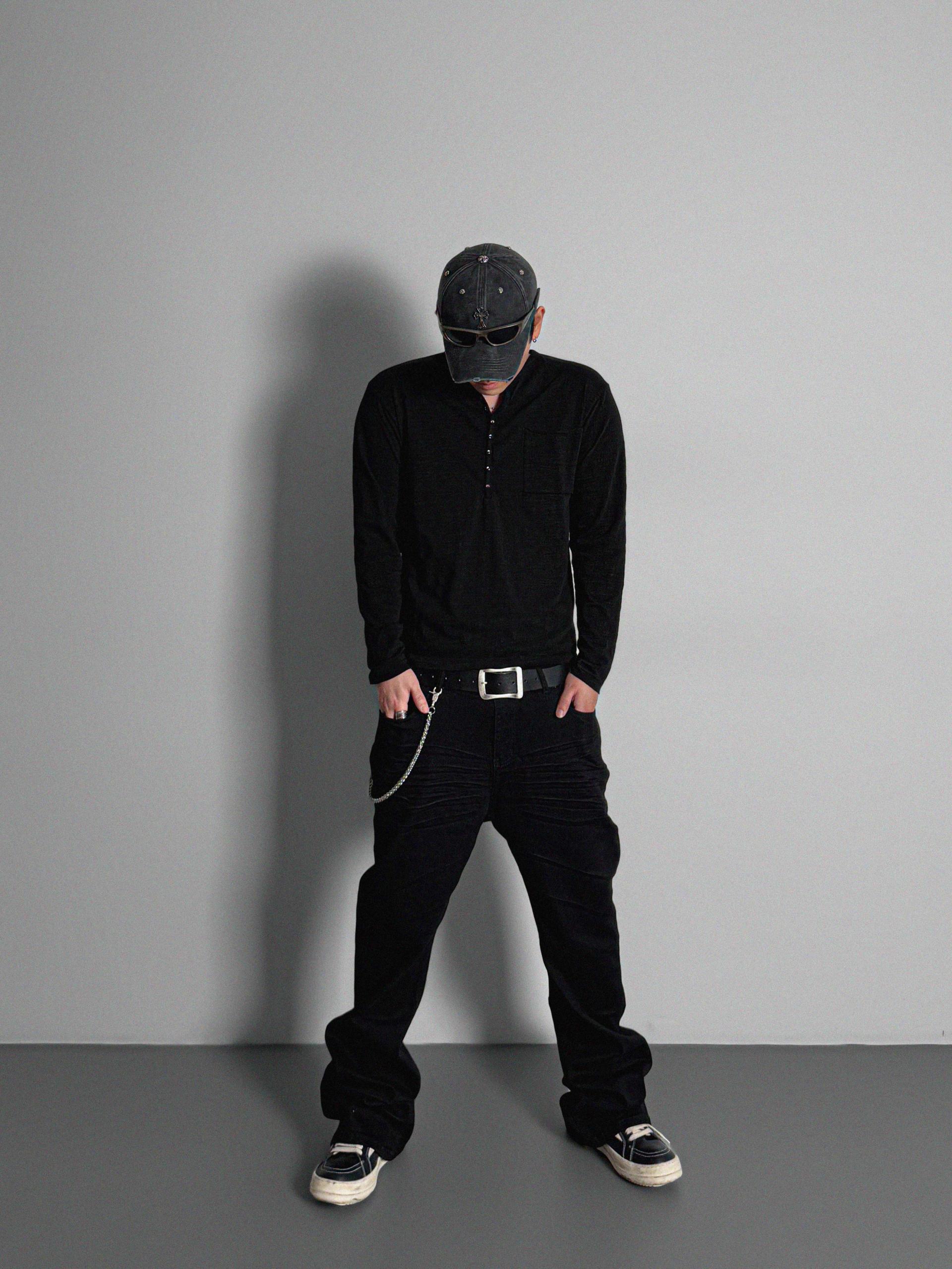 Button slub henley neck slim t