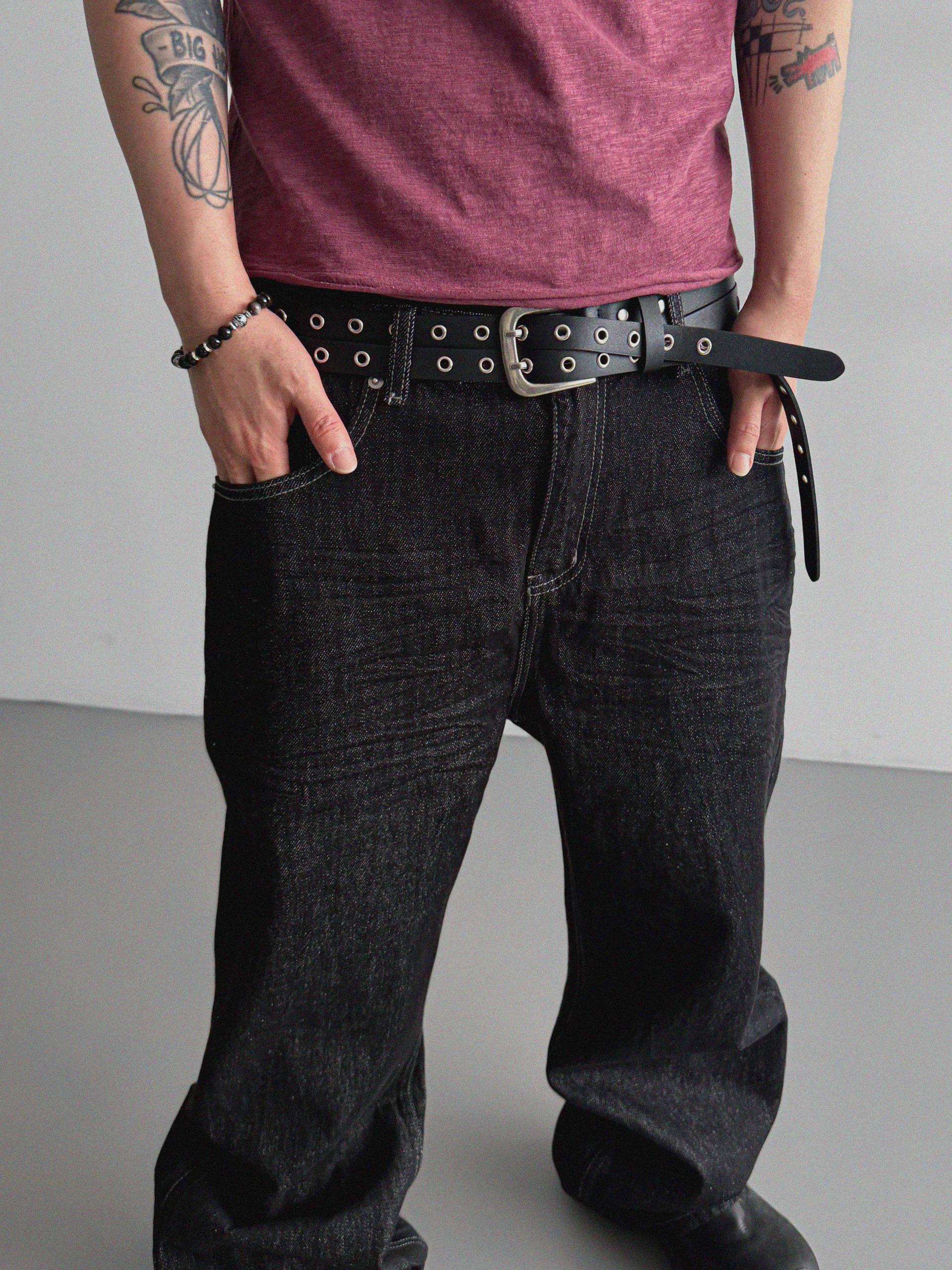 Embossed non-faded denim pants
