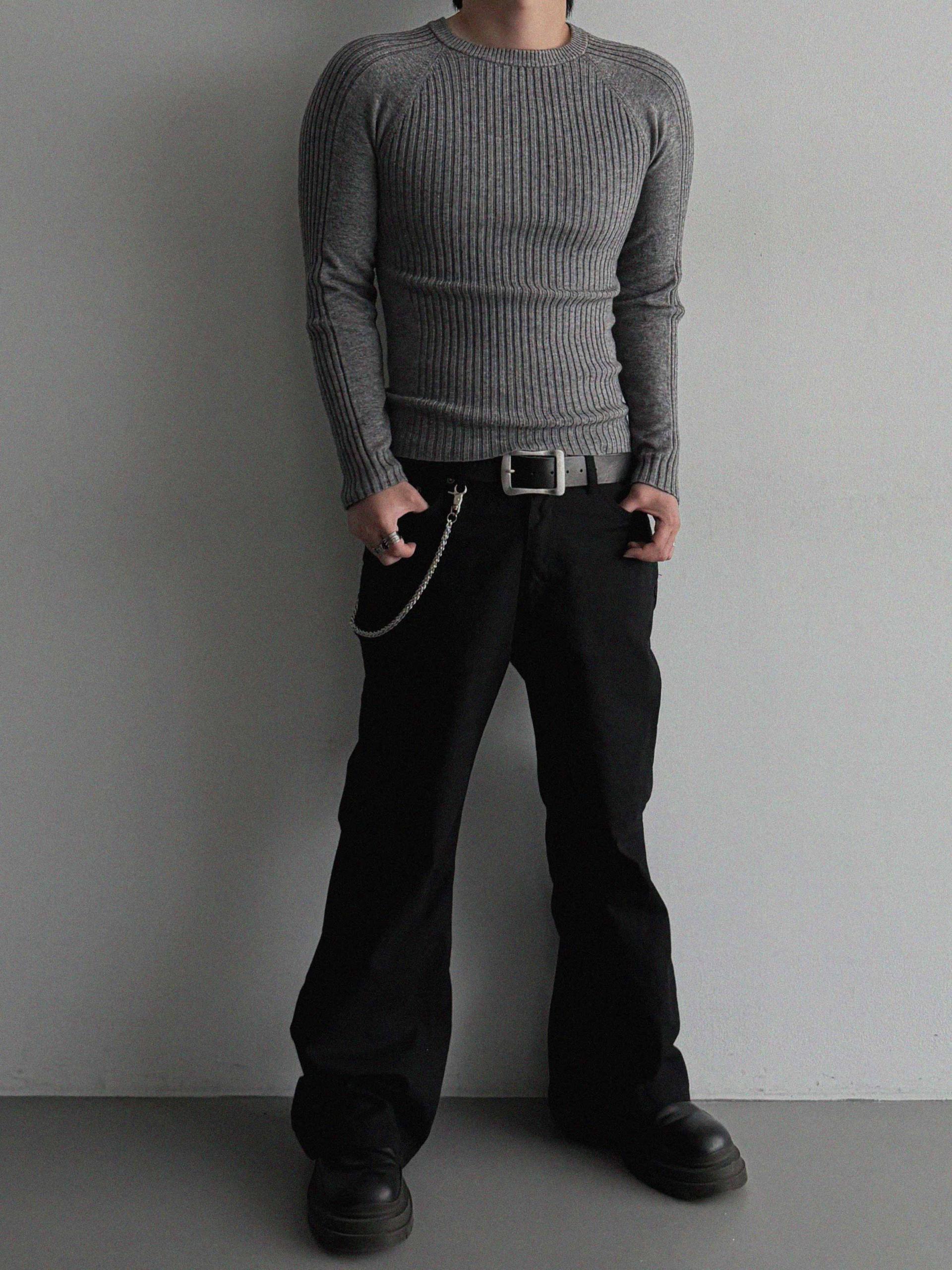 Irregular ribbed raglan muscle knit