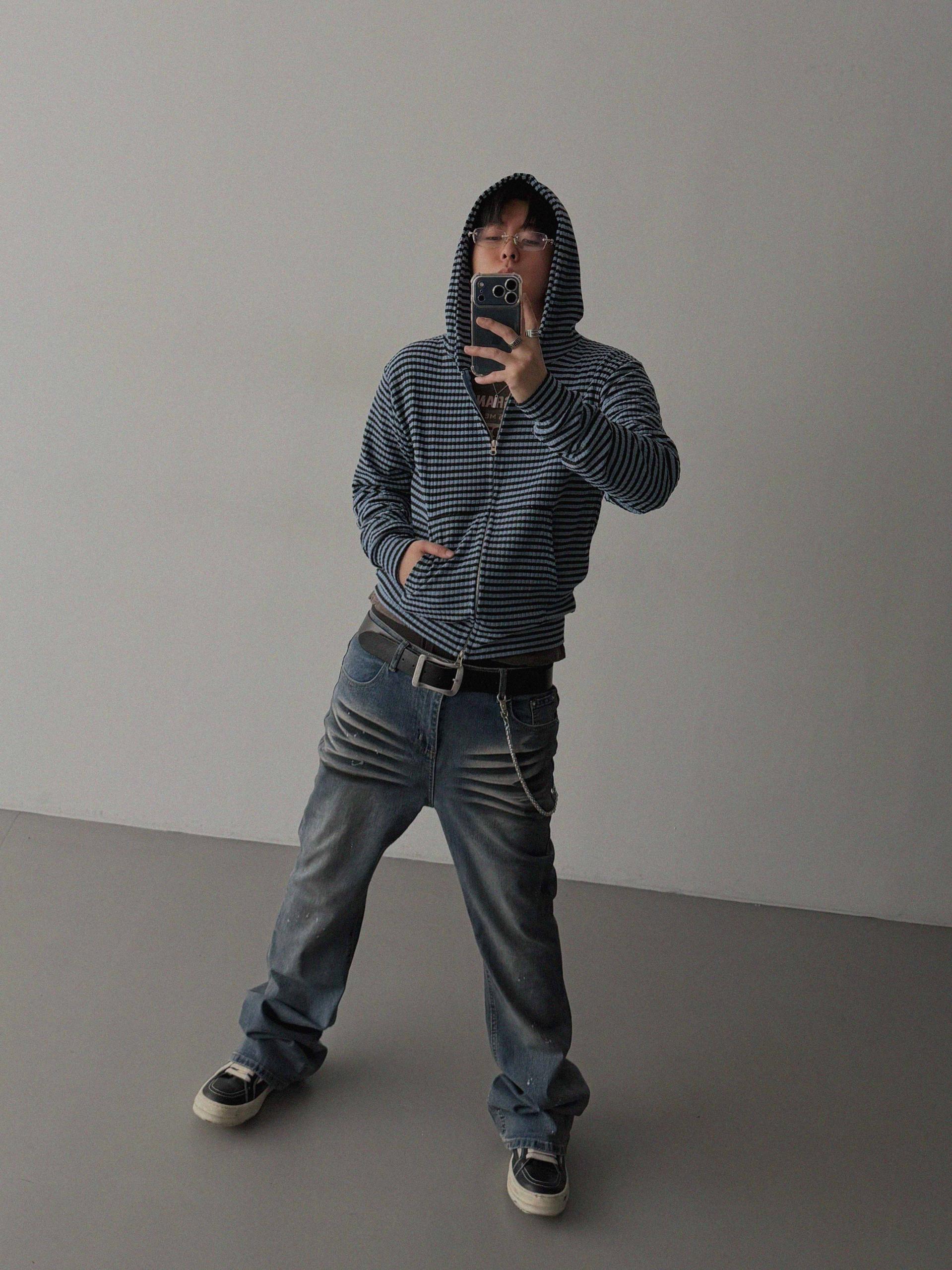 Jenny stripe crop hood zip-up