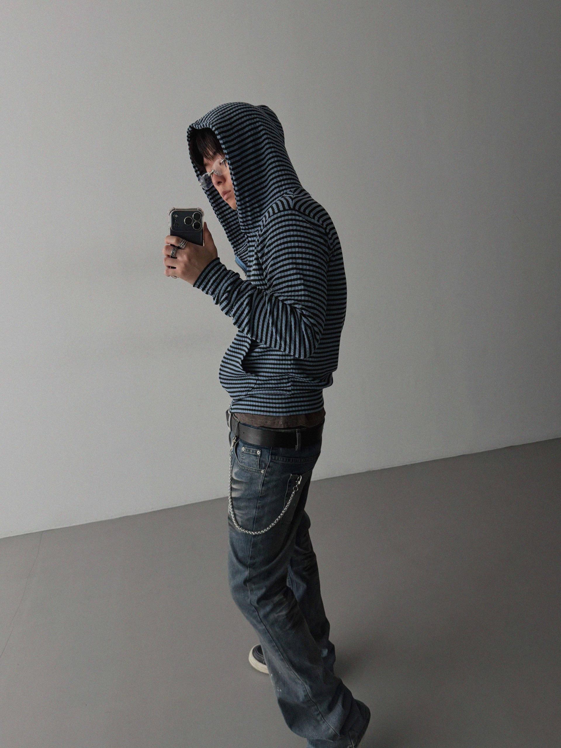 Jenny stripe crop hood zip-up