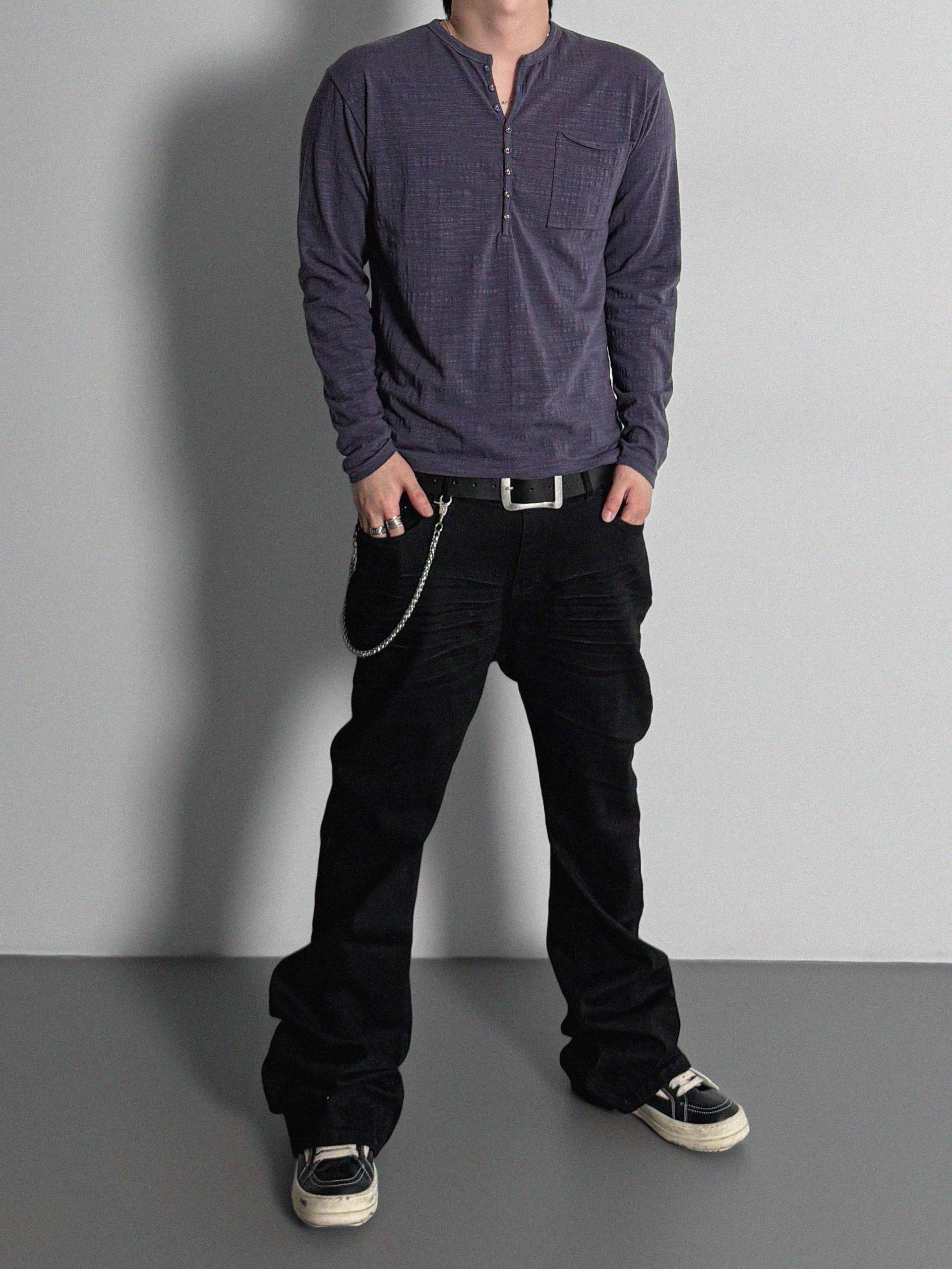 Button slub henley neck slim t
