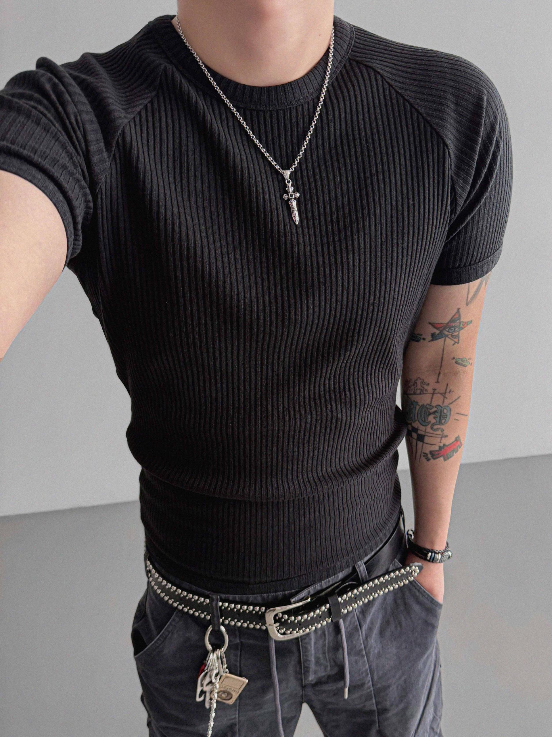 Ribbed raglan muscle half t