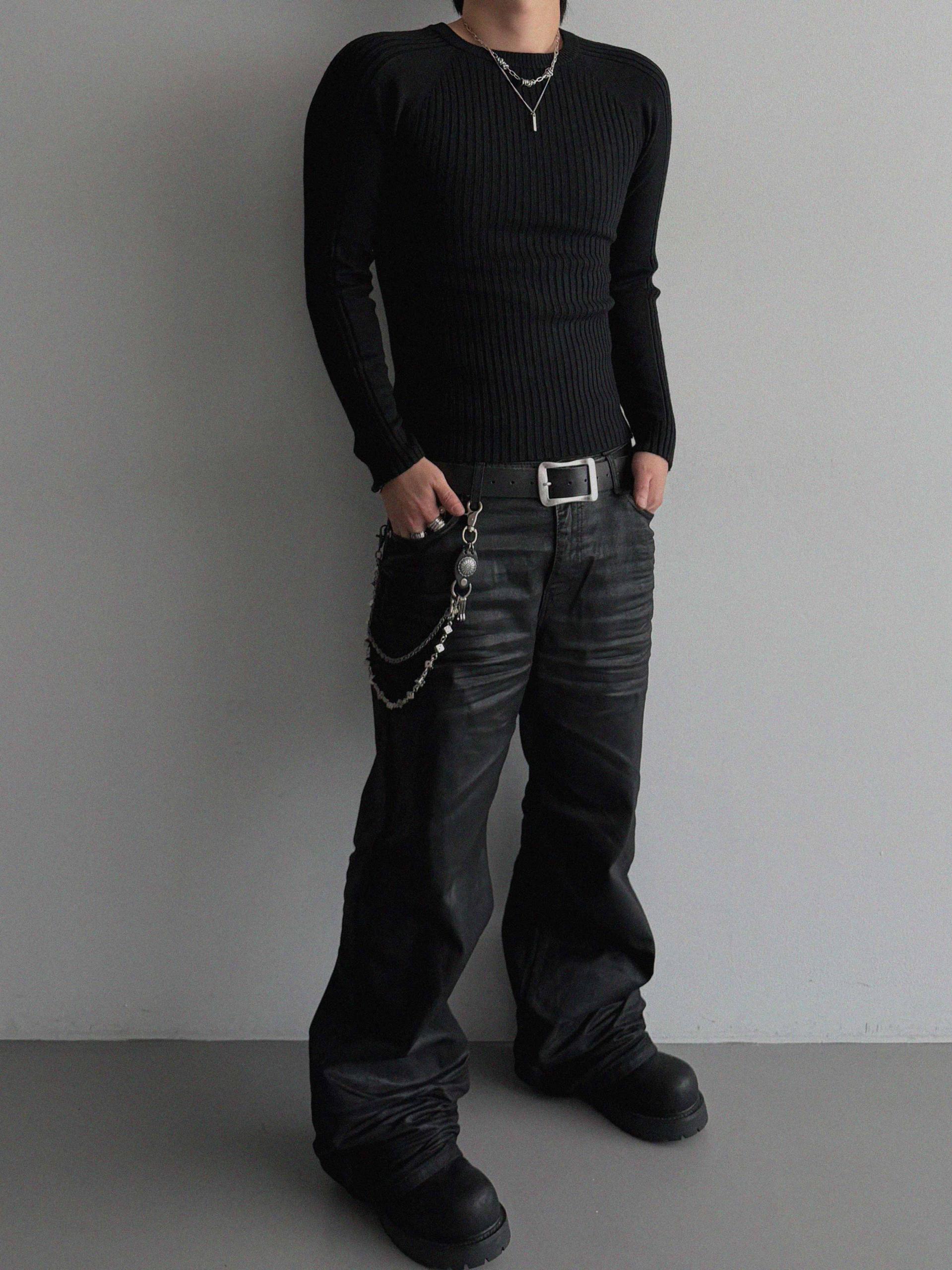 Irregular ribbed raglan muscle knit