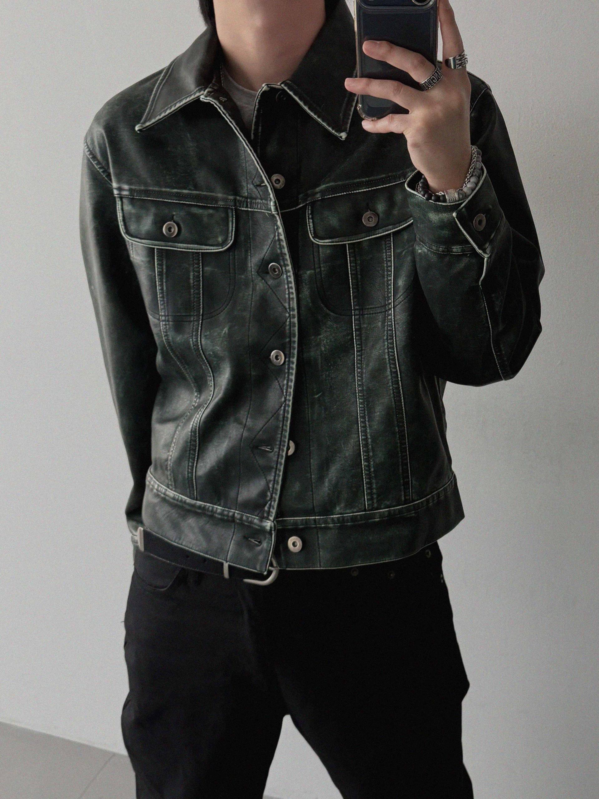 Rex leather trucker crop jacket