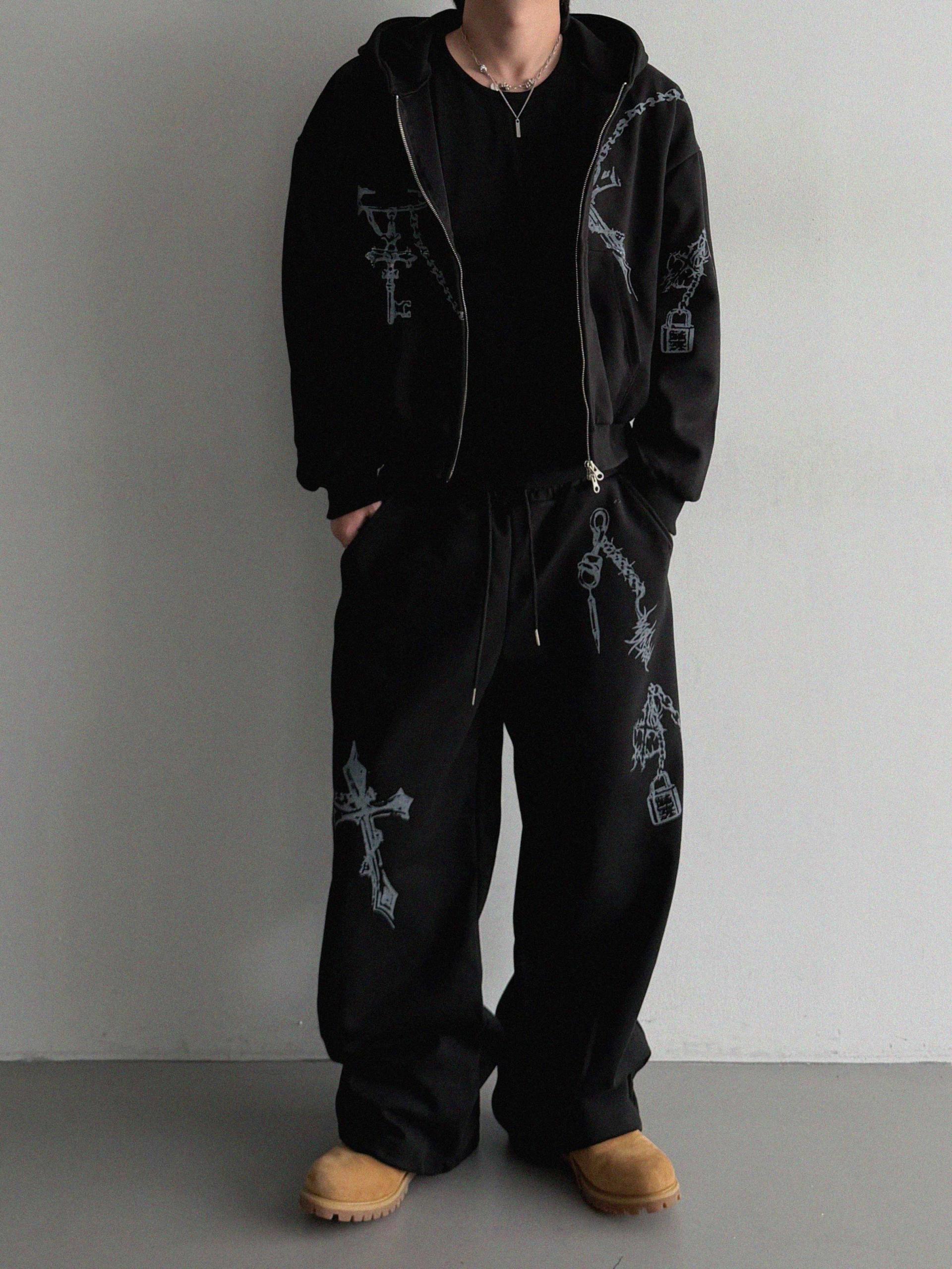 Keyring printed crop hood zip-up