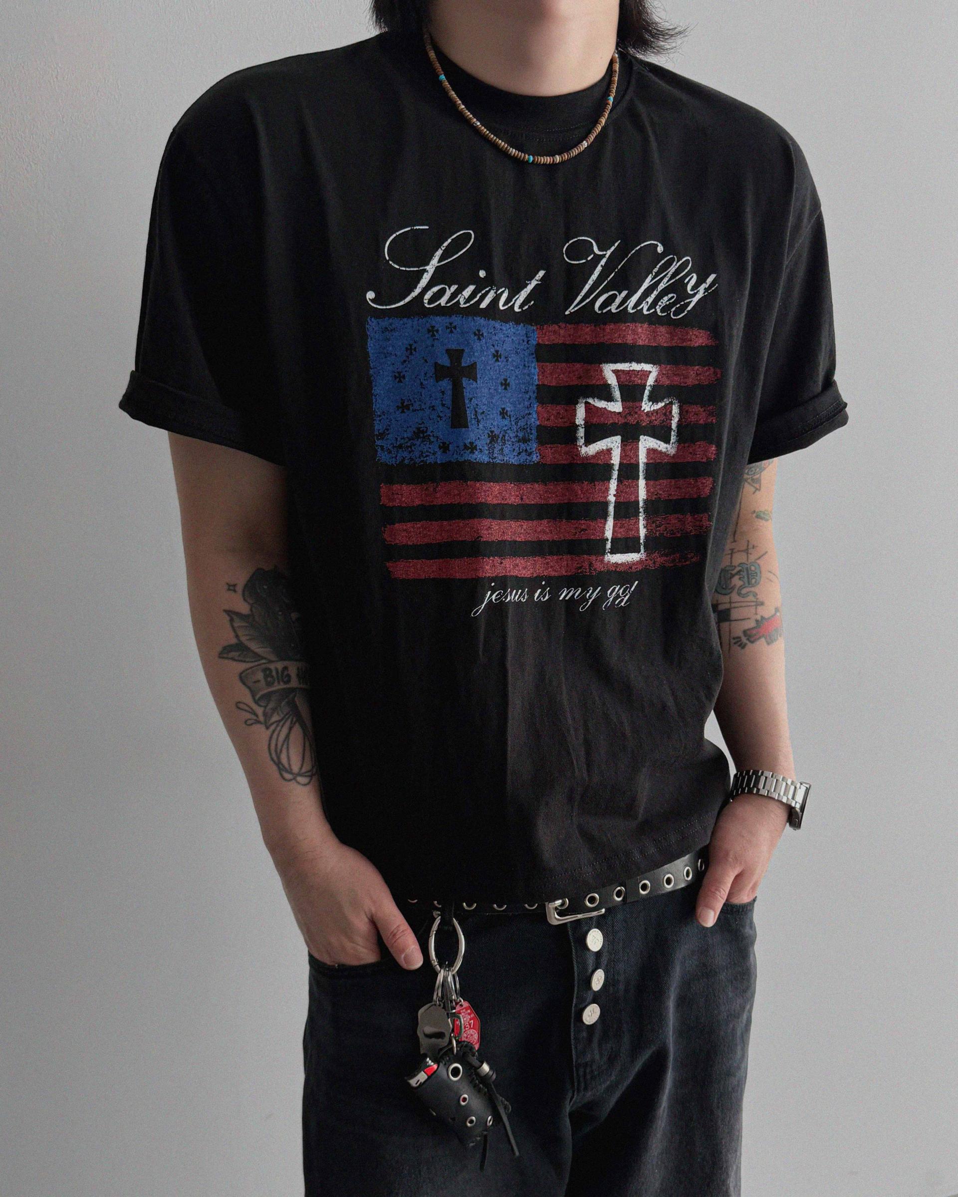 Cross and Stripes crop half t
