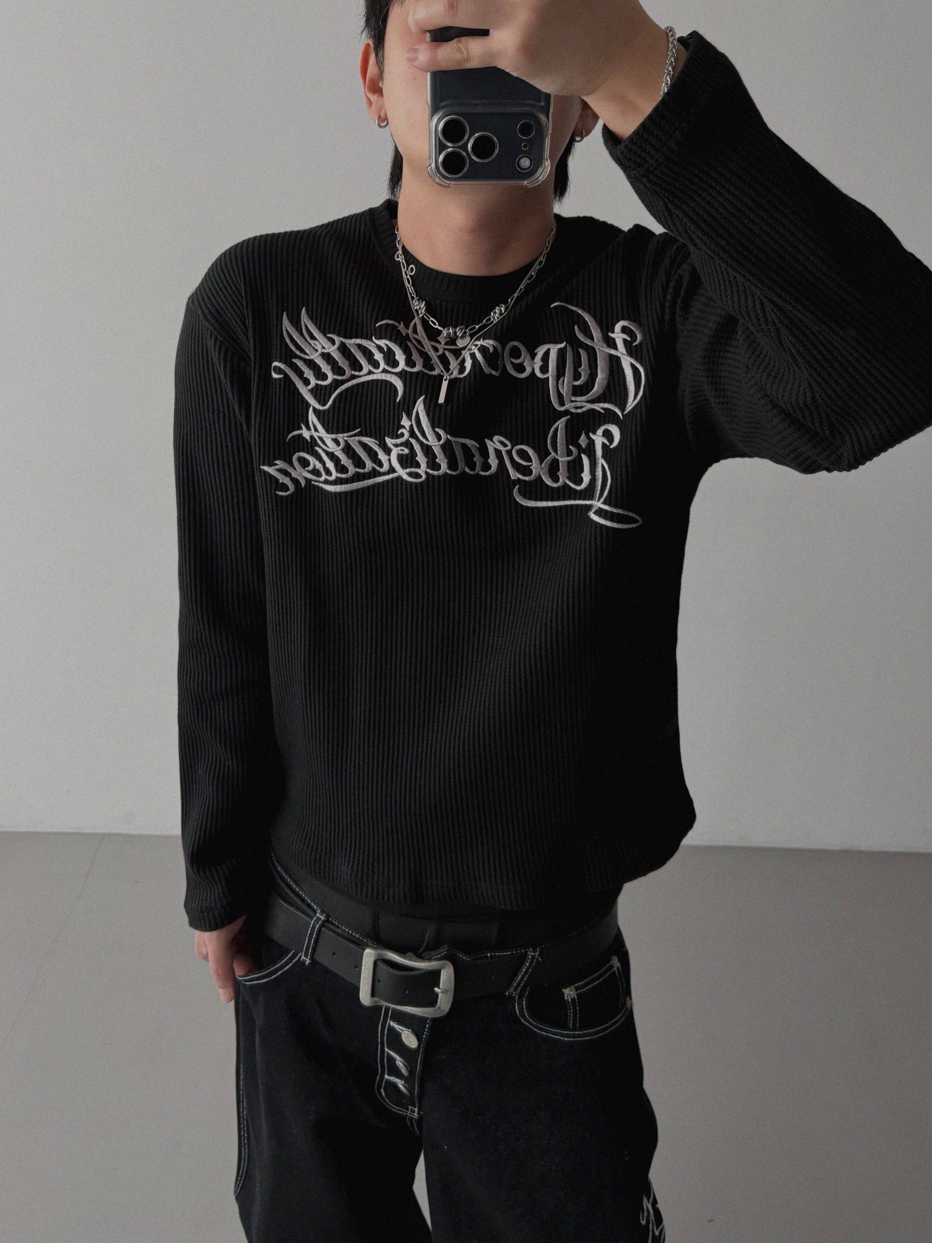 Libera embroidered waffle crop t