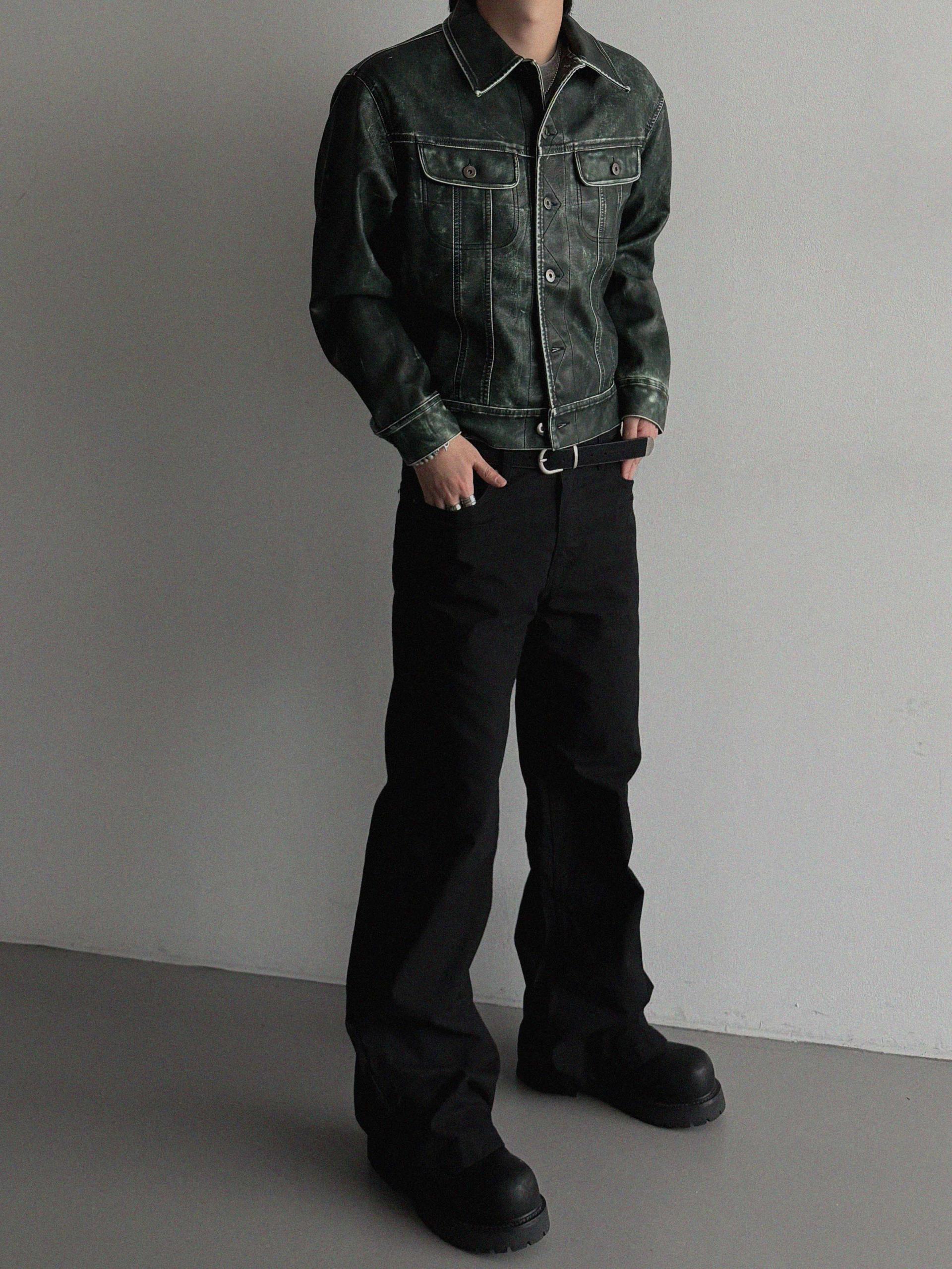 Rex leather trucker crop jacket