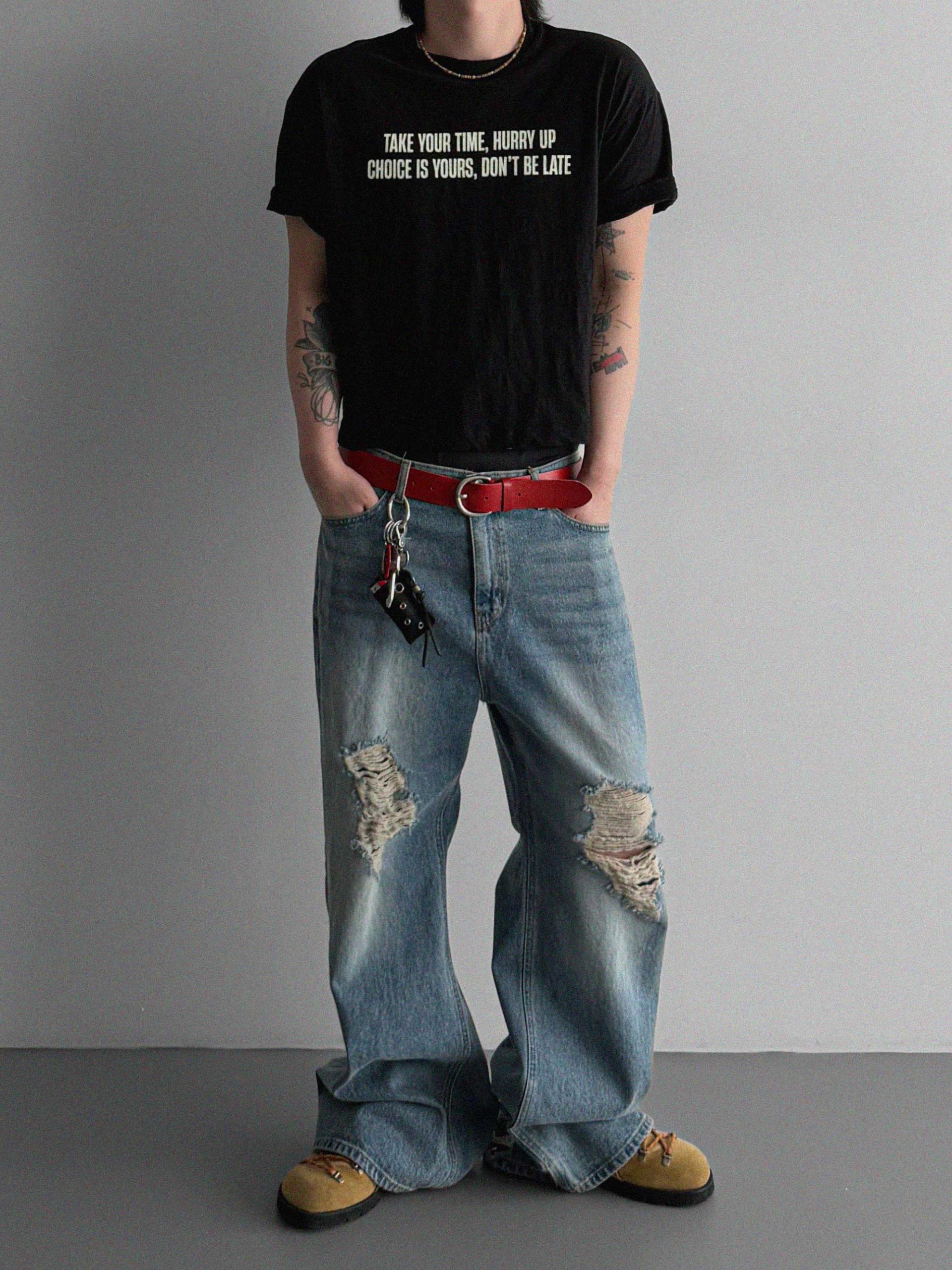Destroyed flare denim pants