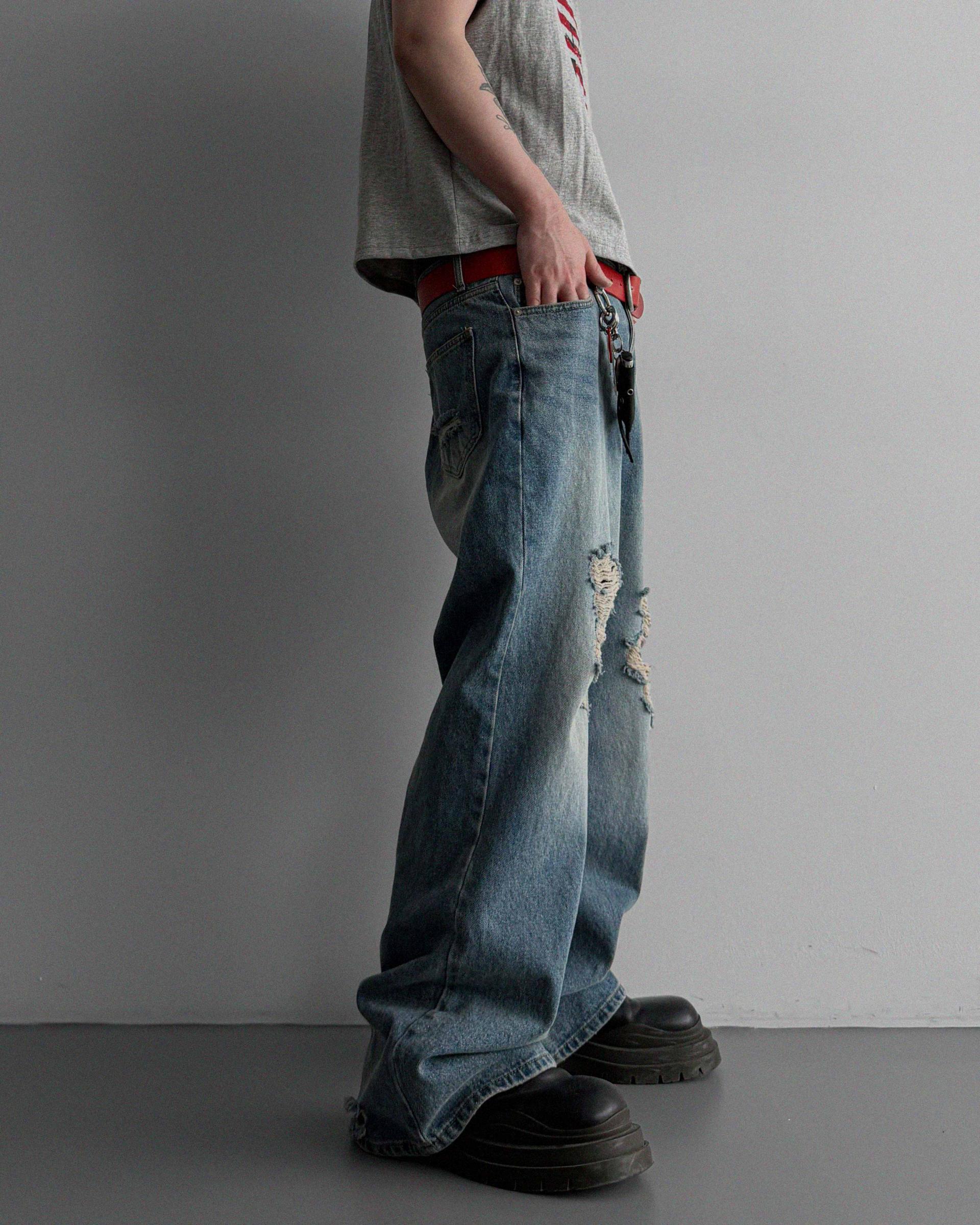 Destroyed flare denim pants
