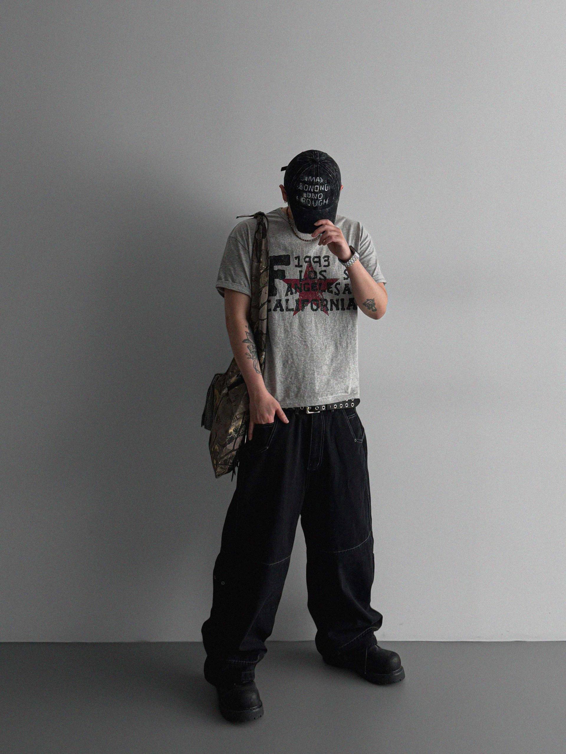 Eyelet pocket balloon denim pants