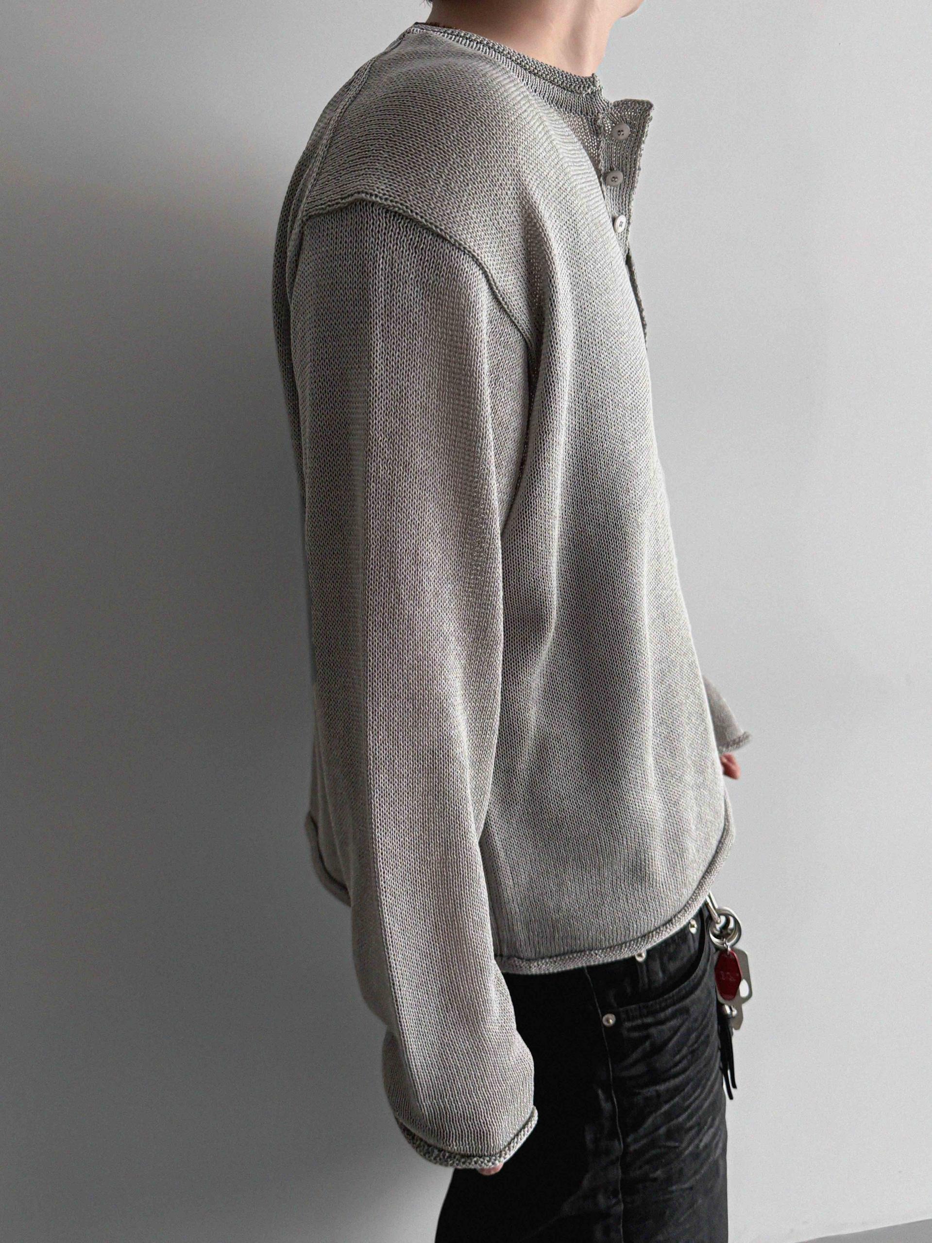 Summer henley neck see-through knit