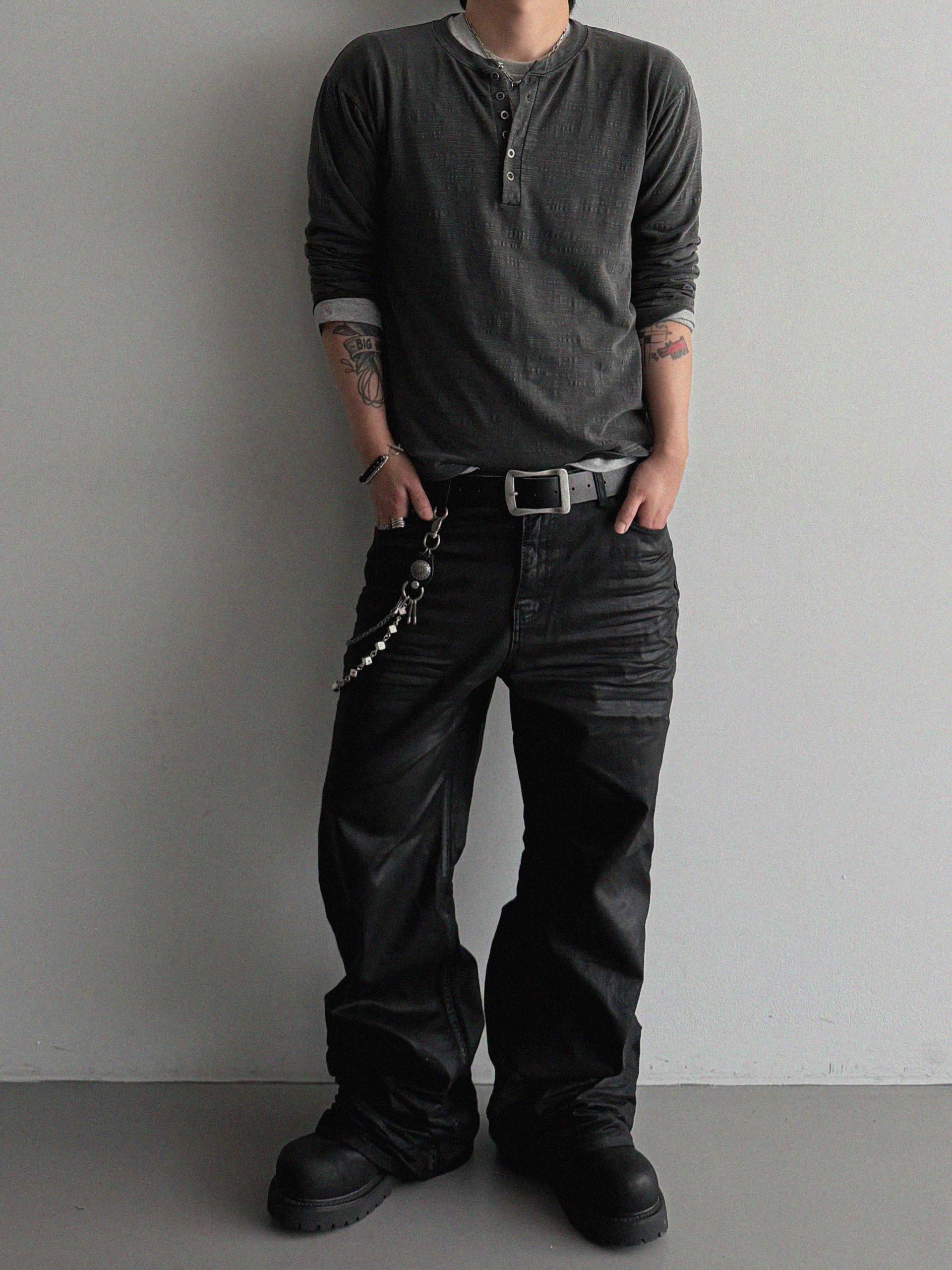 Embo coated semi flare pants