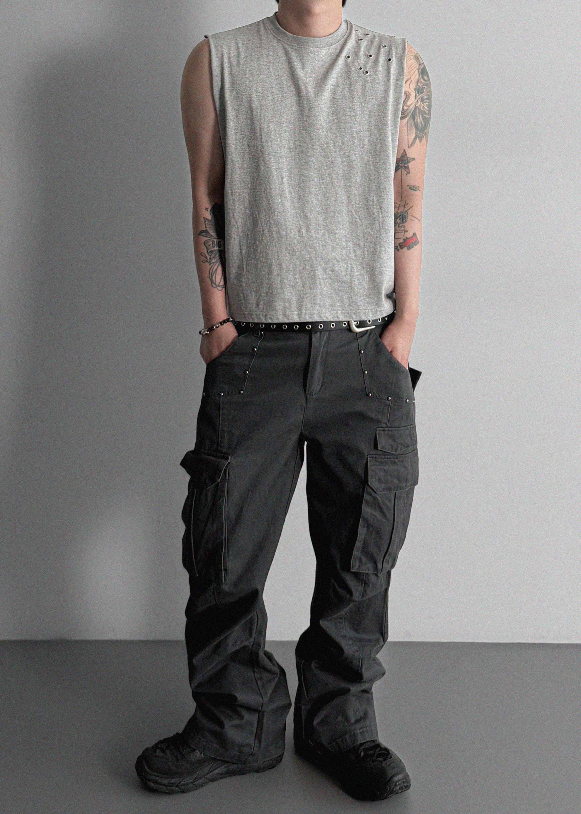 Dying stud cargo flared pants