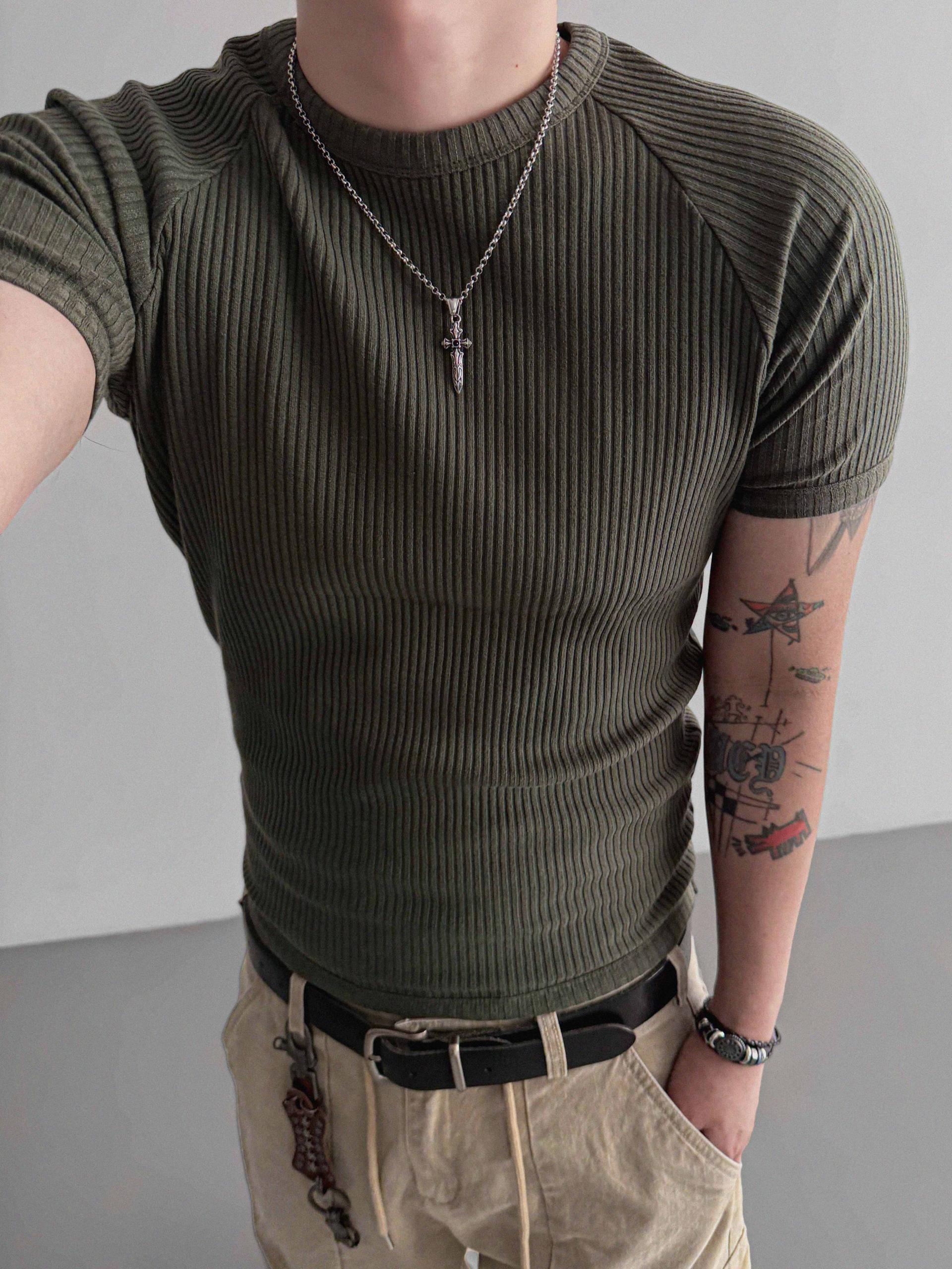 Ribbed raglan muscle half t