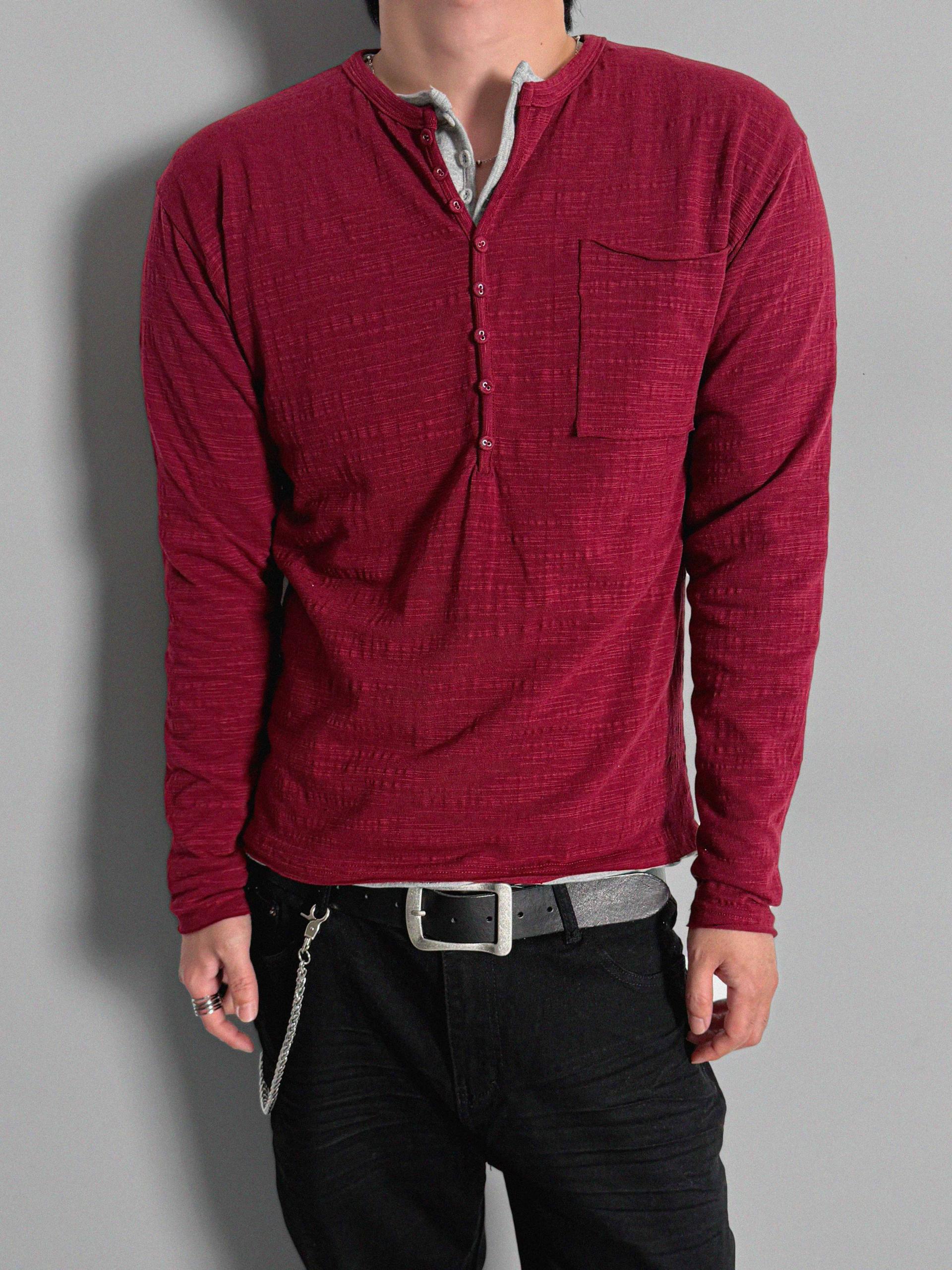 Button slub henley neck slim t