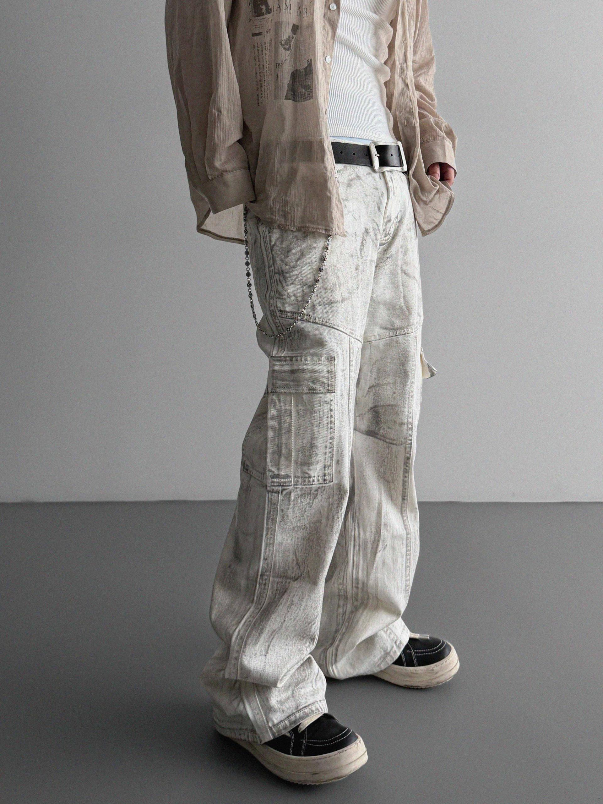 Peril dirty white denim cargo pants