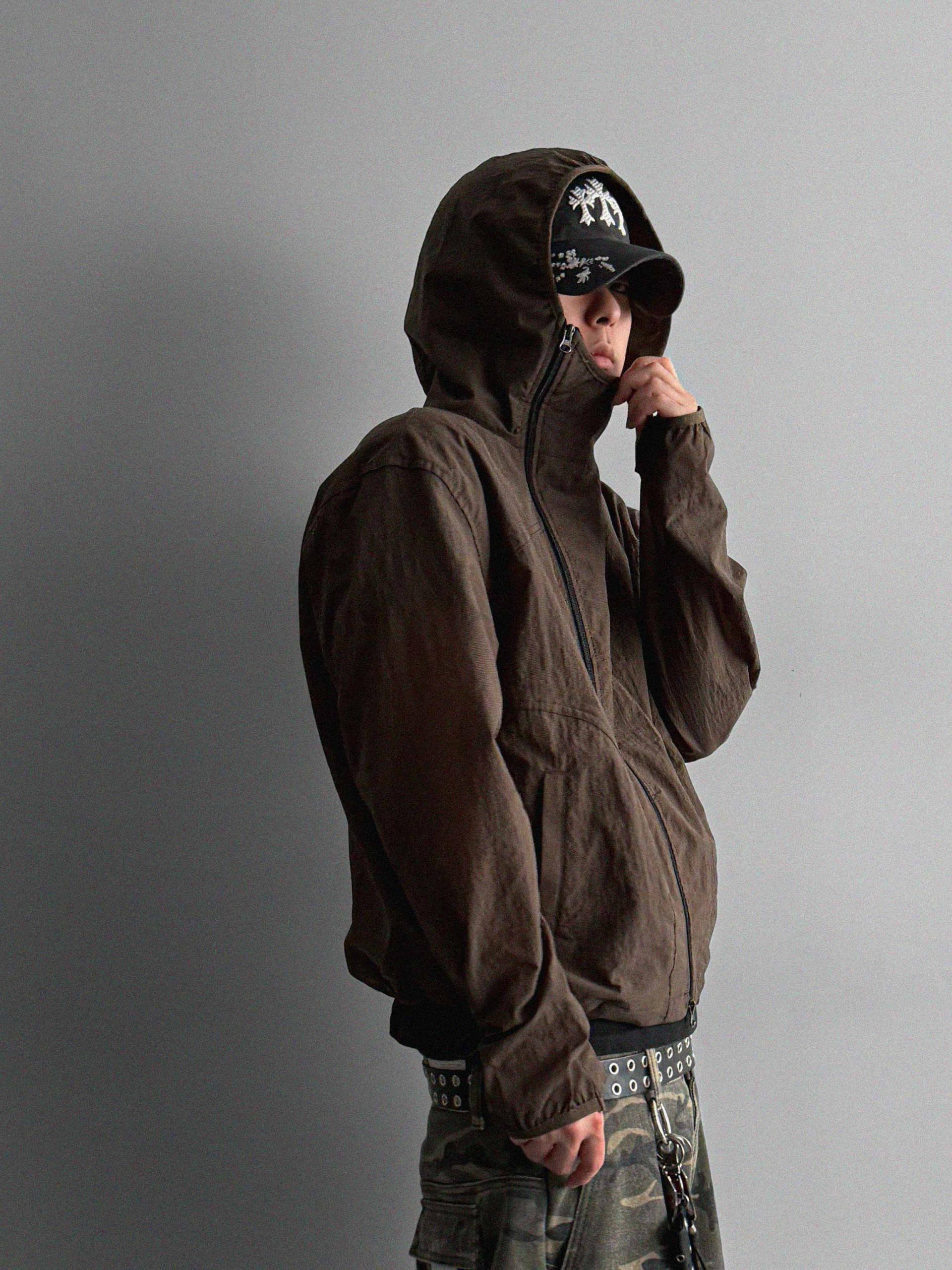 Summer diagonal zipper hood jacket