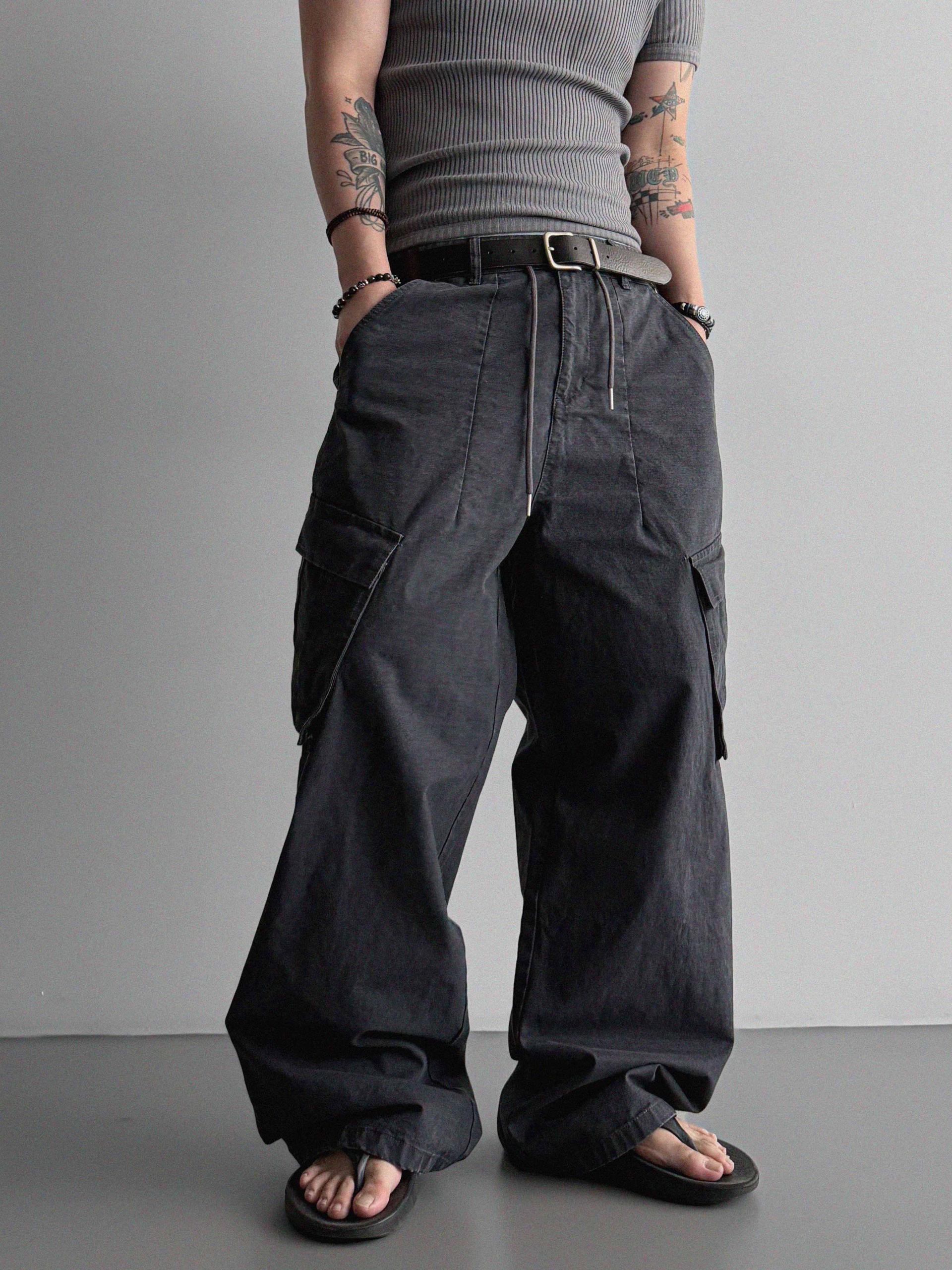 Dyed ripstop cargo curved pants