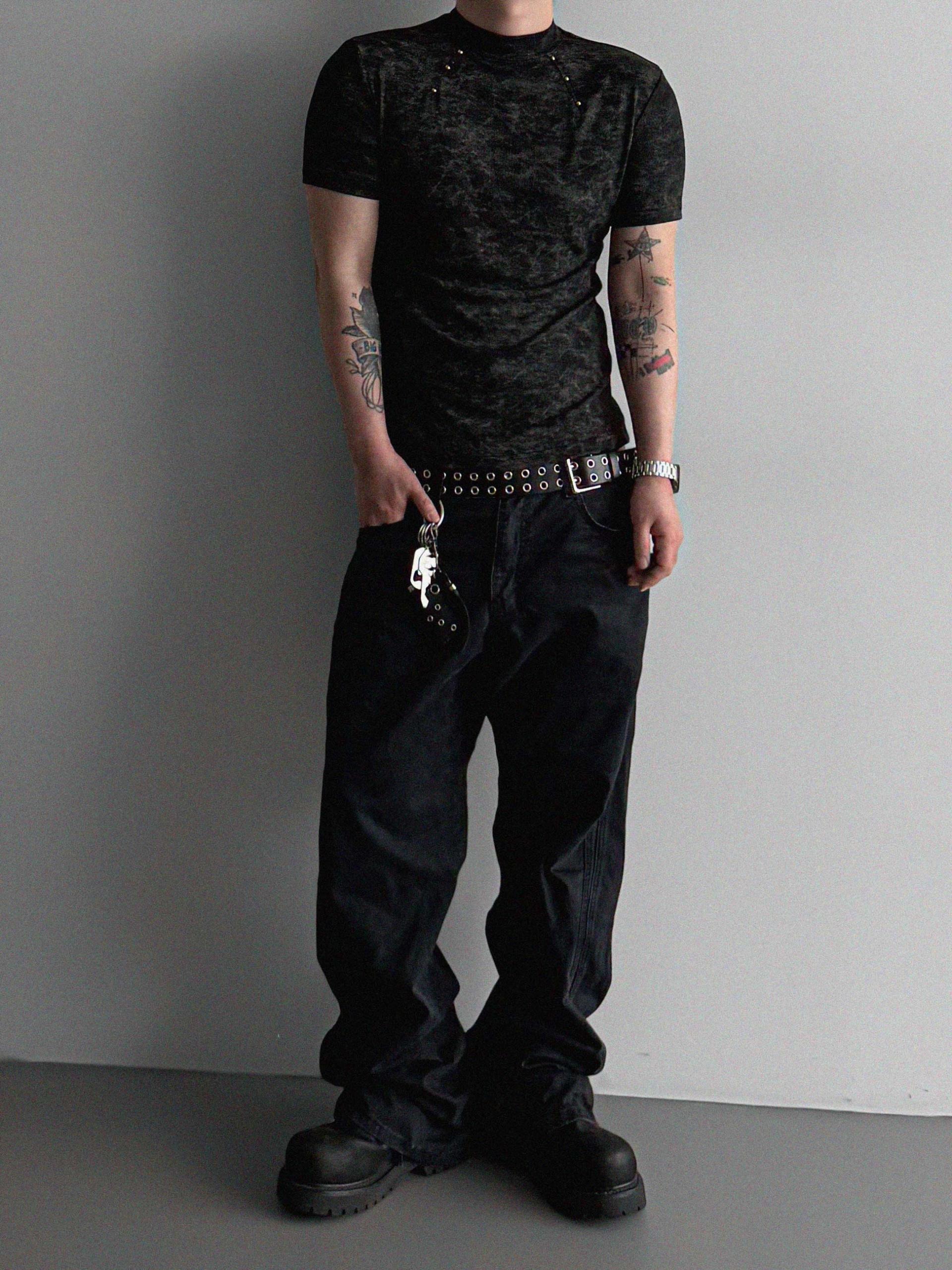 Vintage rivet mock neck muscle half t