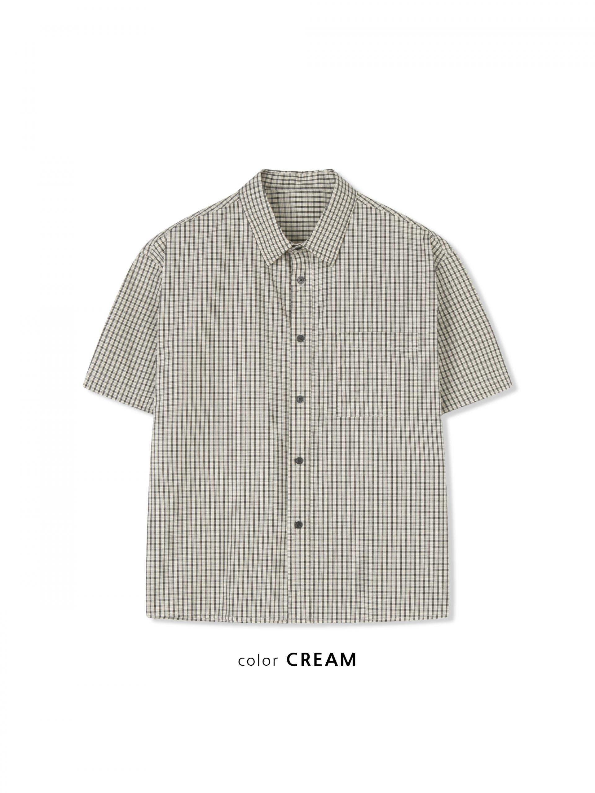 Grid check crop half shirt