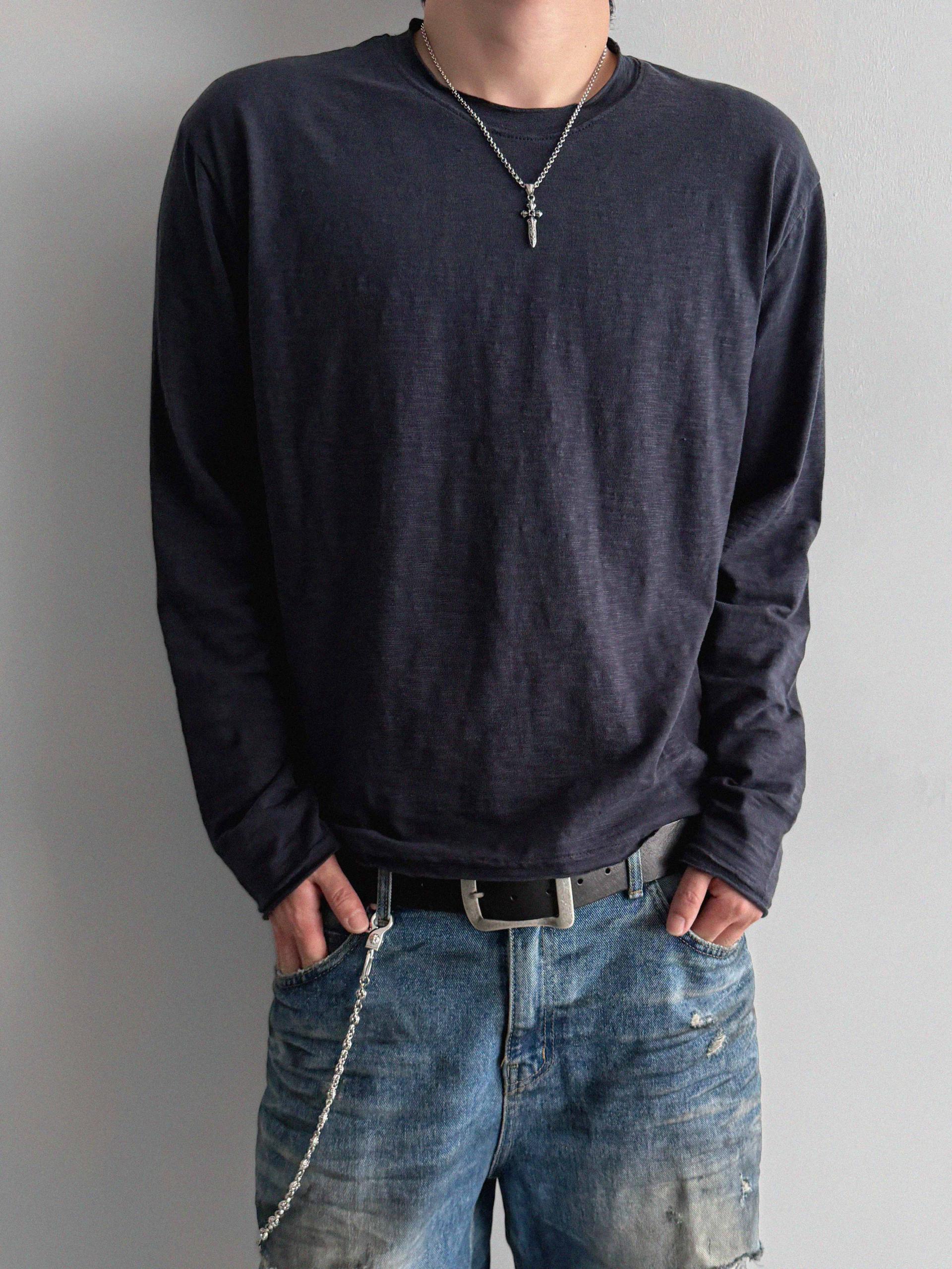 Slub cuting crop long sleeve t