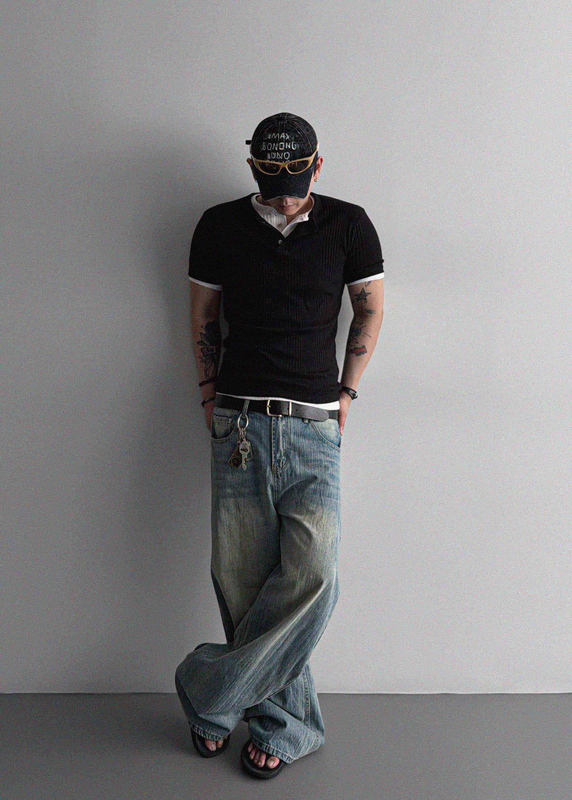 Terrace henley ceck slim half T