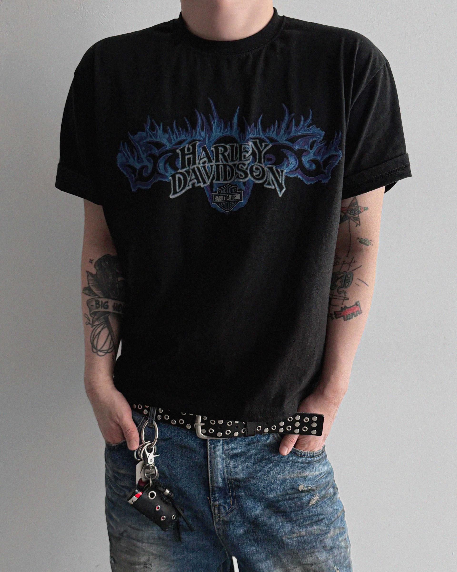 Flame harley crop half t
